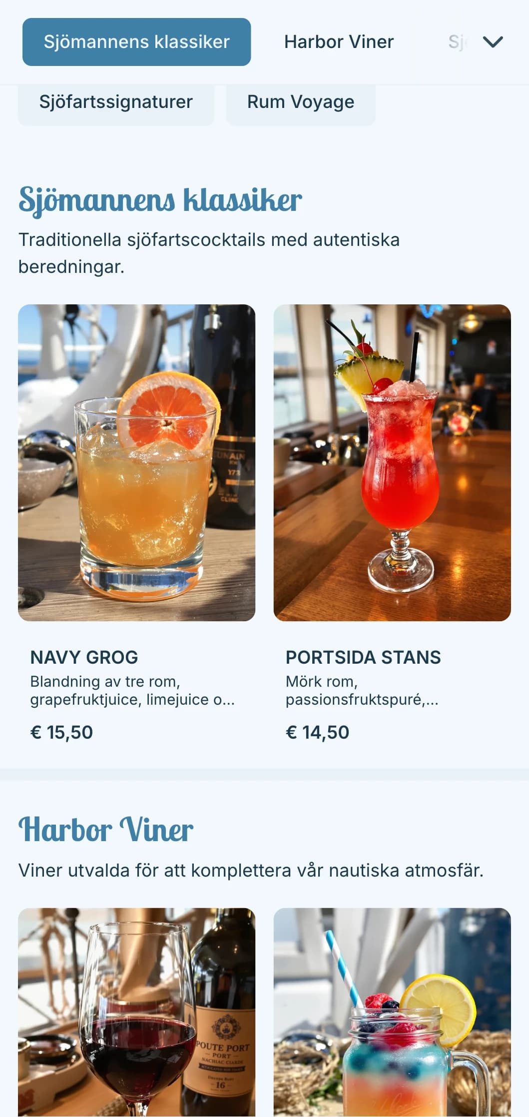 Havsinspirerad blå design med nautiska inslag för pubar i hamnen.