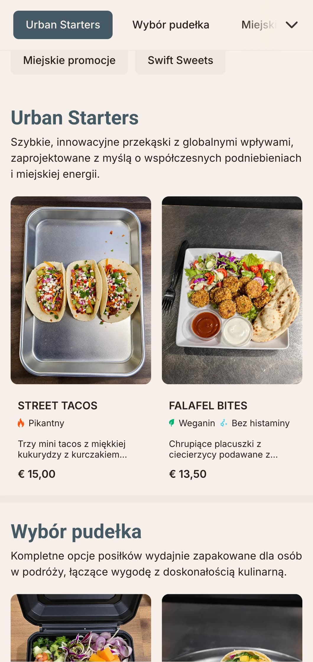 Odważny, współczesny projekt menu lunchowego dla szybkich punktów gastronomicznych, z dynamiczną typografią i wydajnym układem dla miejskich profesjonalistów poszukujących wysokiej jakości posiłków w południe.