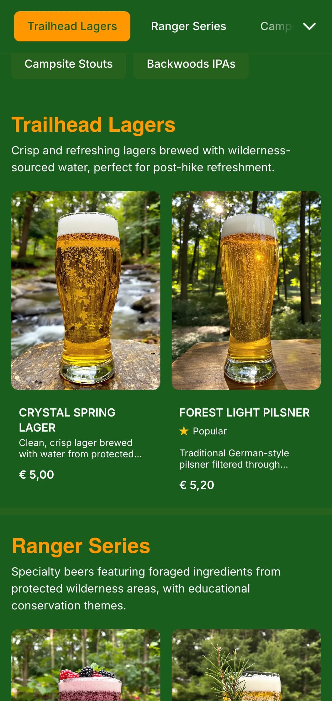 Natural and earthy design inspired by deep forests, featuring rich greens and woodland elements for nature-themed breweries.