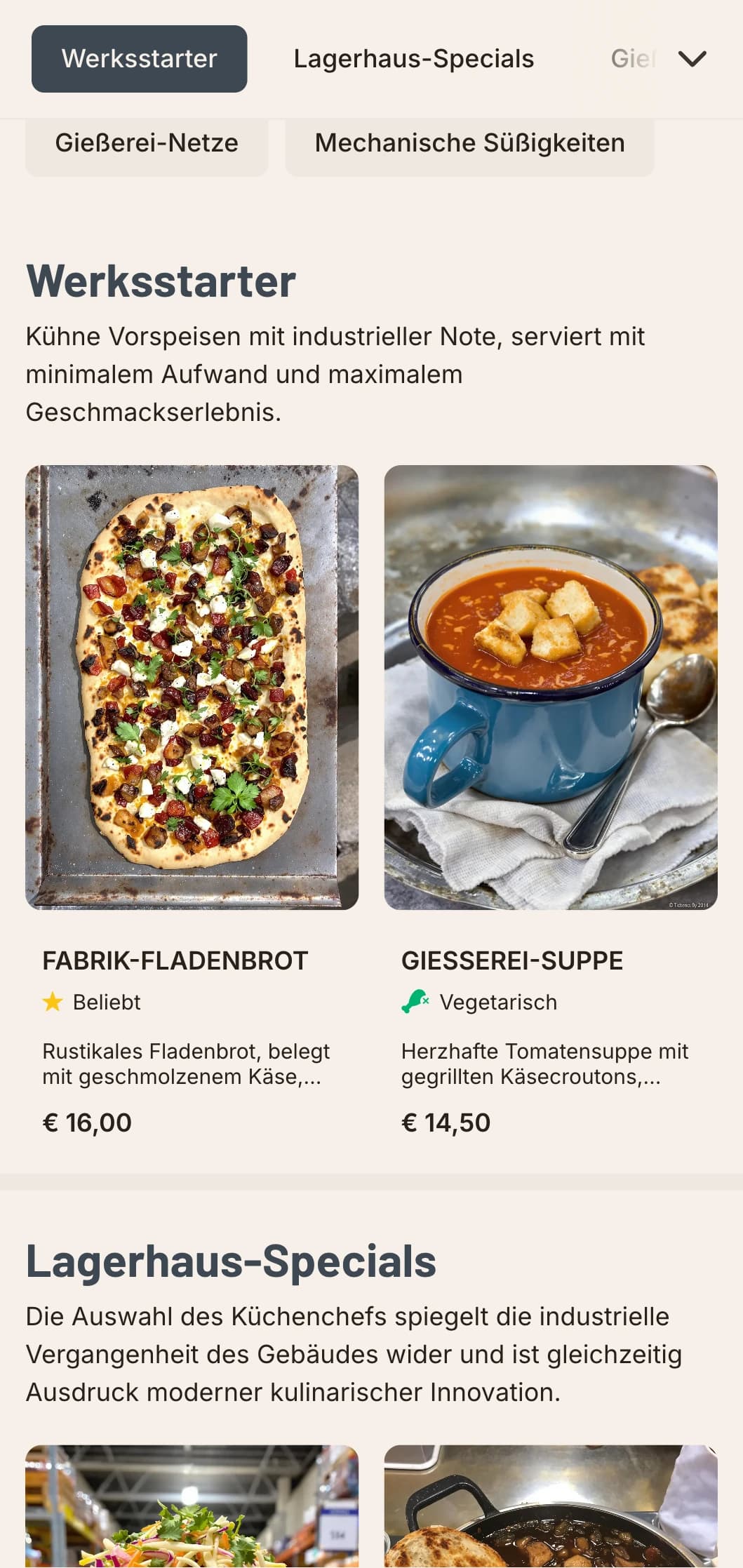 Rohes, urbanes Design für Mittagsmenüs mit industrieller Ästhetik und kräftiger Typografie, geeignet für umgebaute Lagerhallen-Restaurants und Lokale im urbanen Stil.