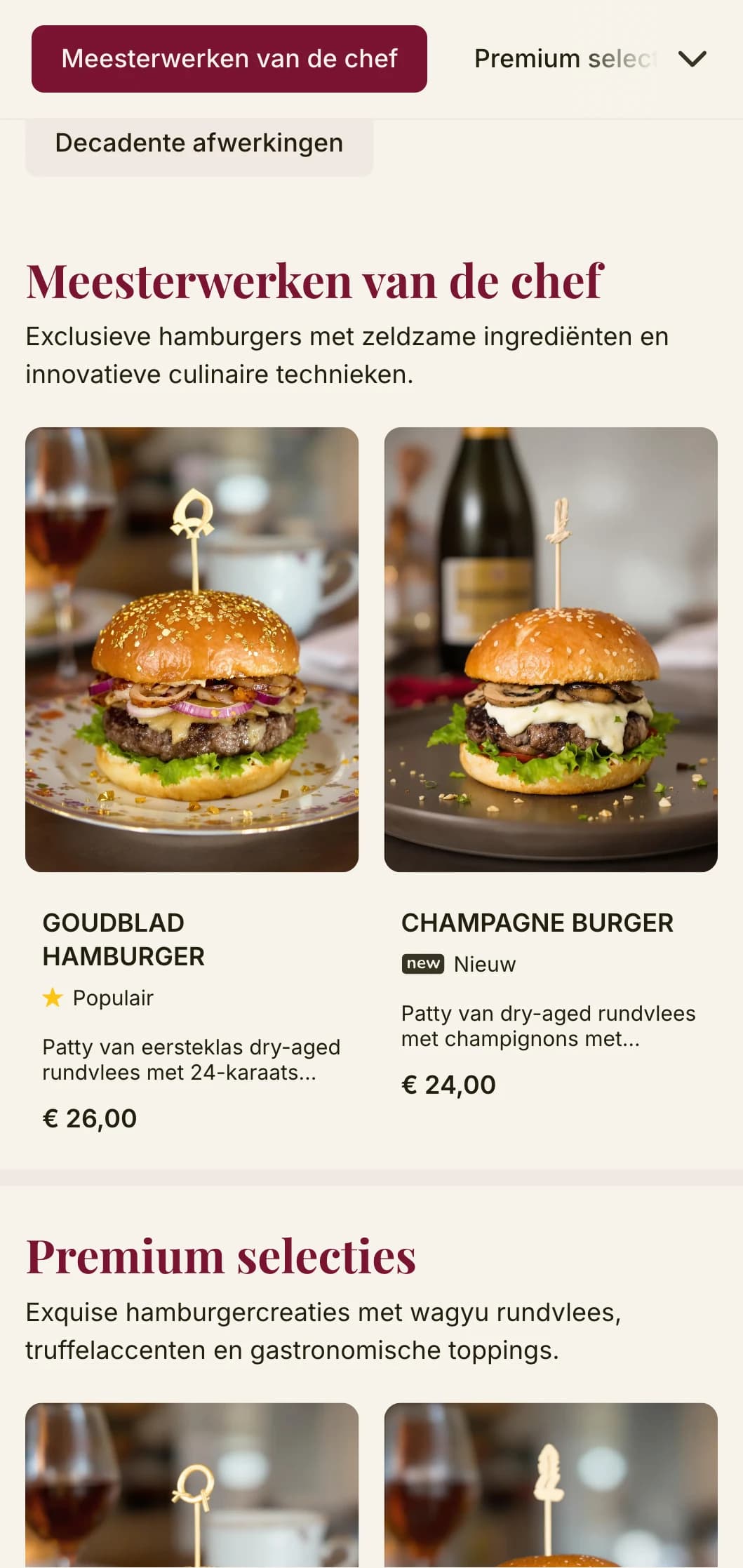 Verhoogd hamburger eten met eersteklas typografie en een rijk kleurenpalet voor een luxe hamburgerervaring.
