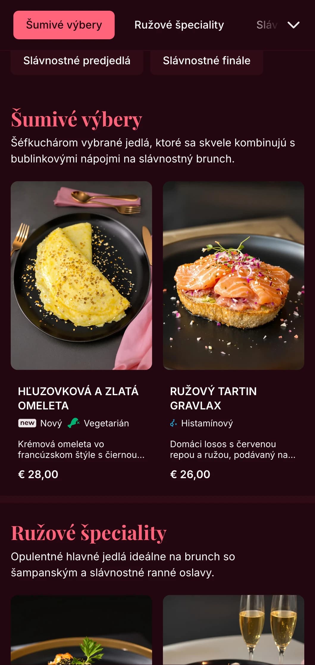 Luxusná šablóna na brunch s ružovým motívom a zlatými akcentmi je ideálna na brunch so šampanským a slávnostné stolovanie.
