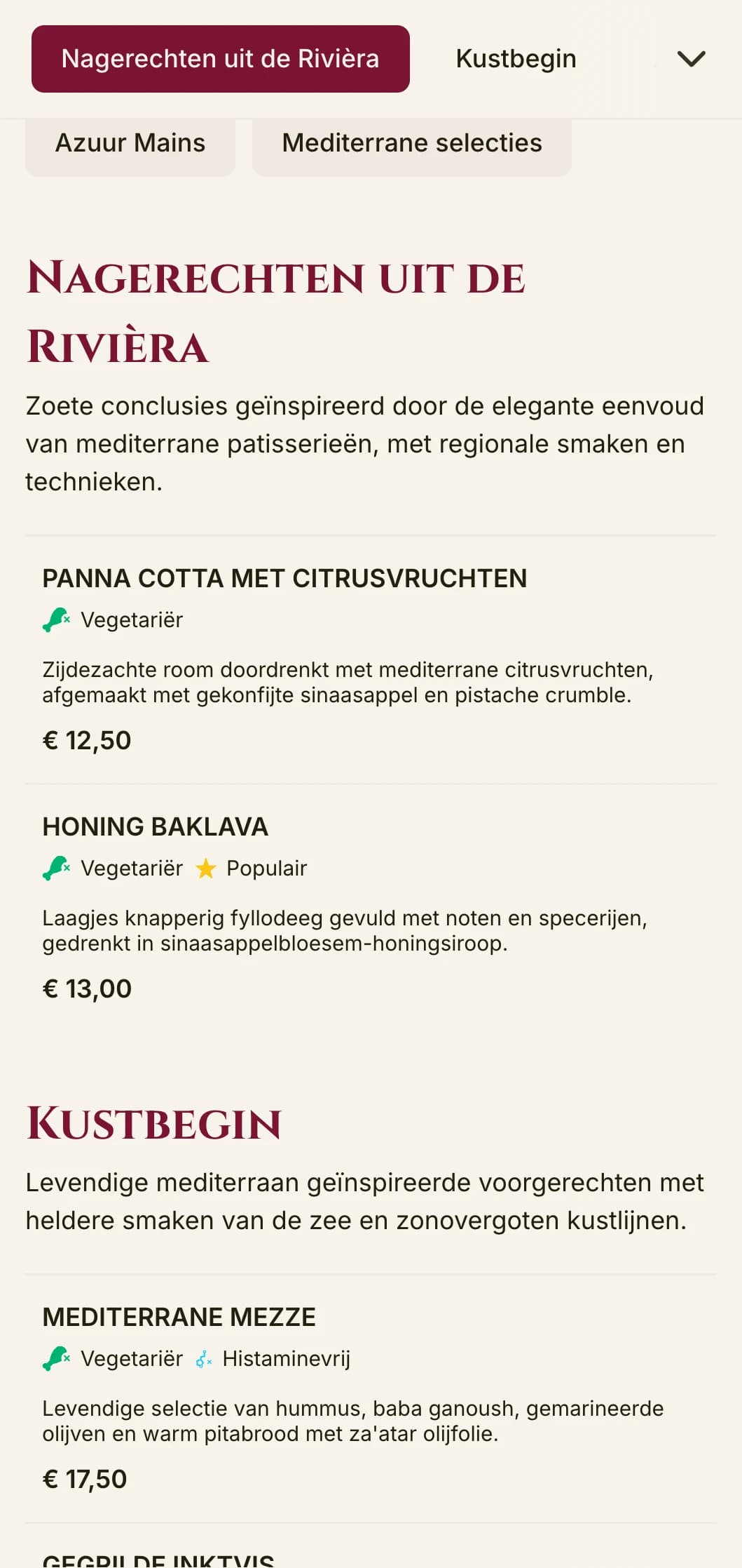 Opvallend, mediterraan geïnspireerd lunchmenu-ontwerp met levendige accenten en elegante lay-out, perfect voor chique restaurants aan zee en restaurants op vakantiebestemmingen.