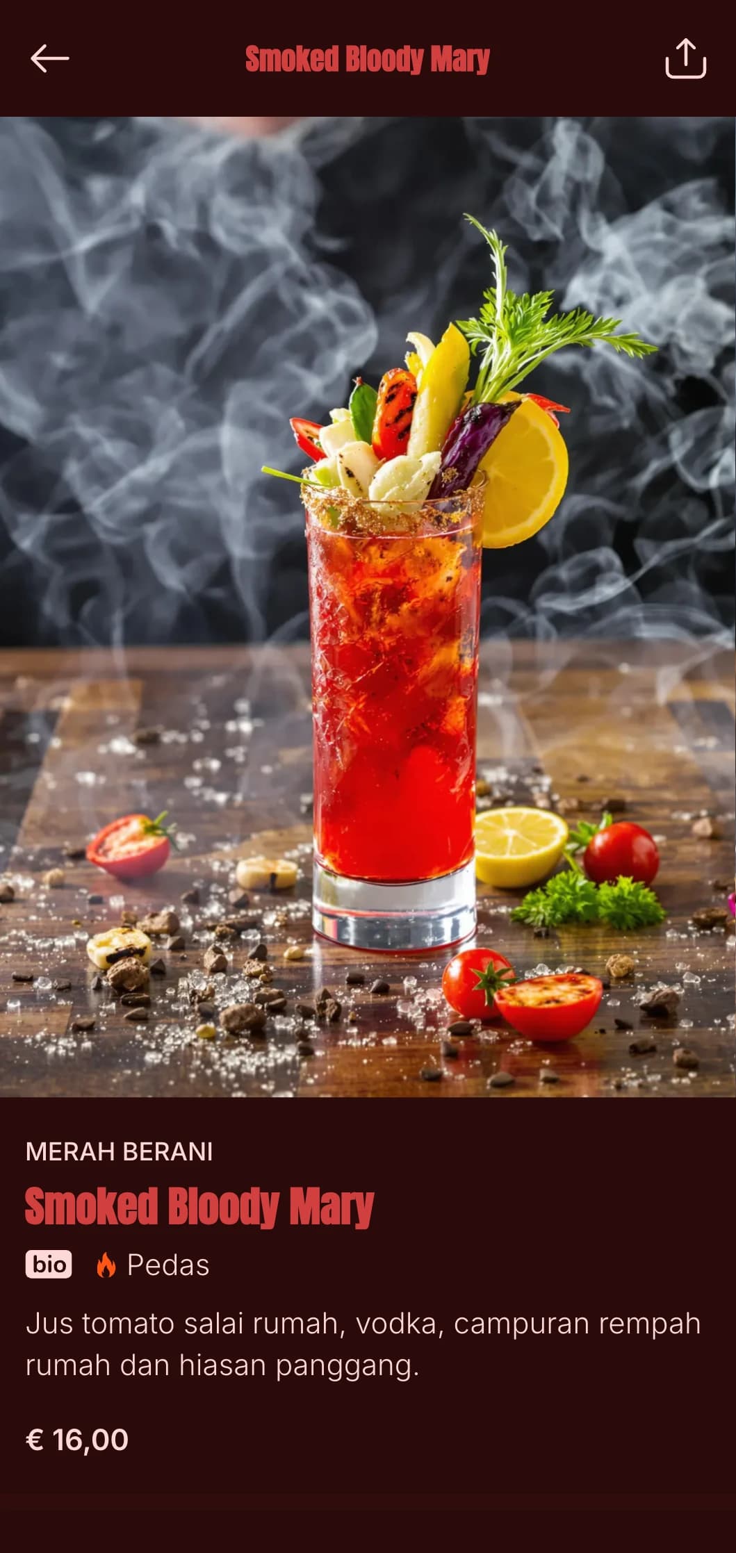 Reka bentuk merah yang kukuh dengan unsur asap dan api untuk tempat barbeku dan wiski.