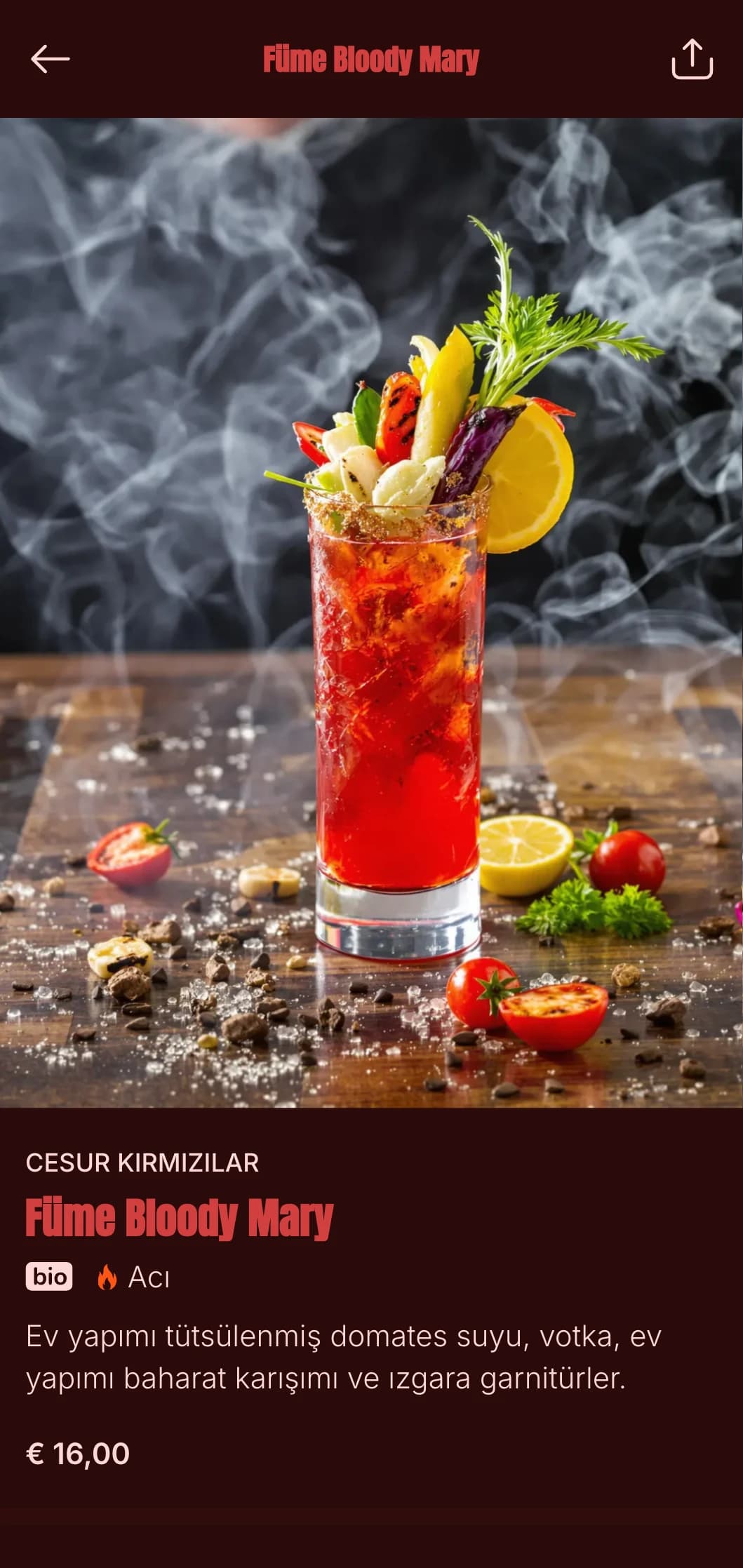 Barbekü ve viski mekanları için duman ve ateş unsurları içeren güçlü kırmızı tasarım.