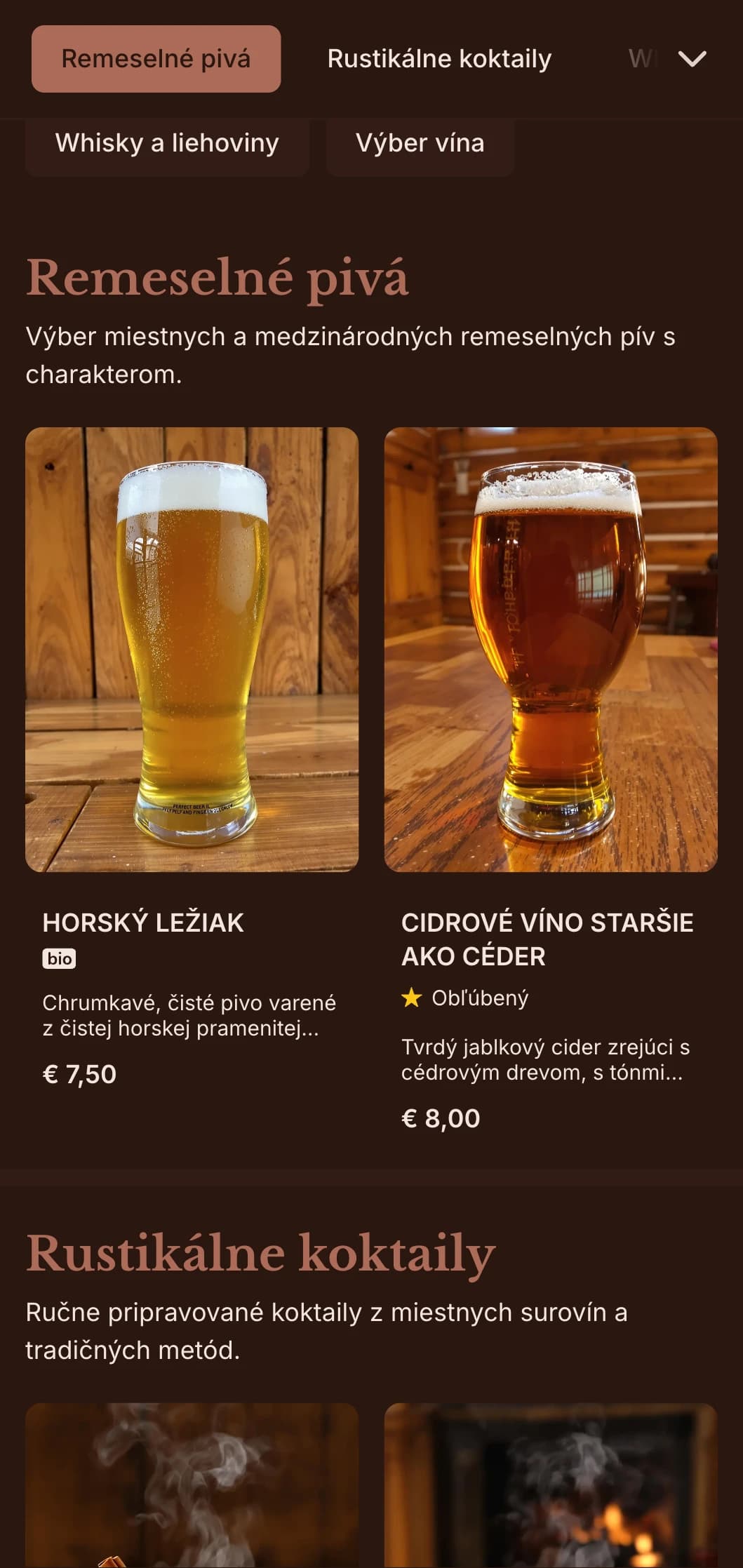 Teplé zemité tóny s klasickou typografiou pre útulné vinárne.