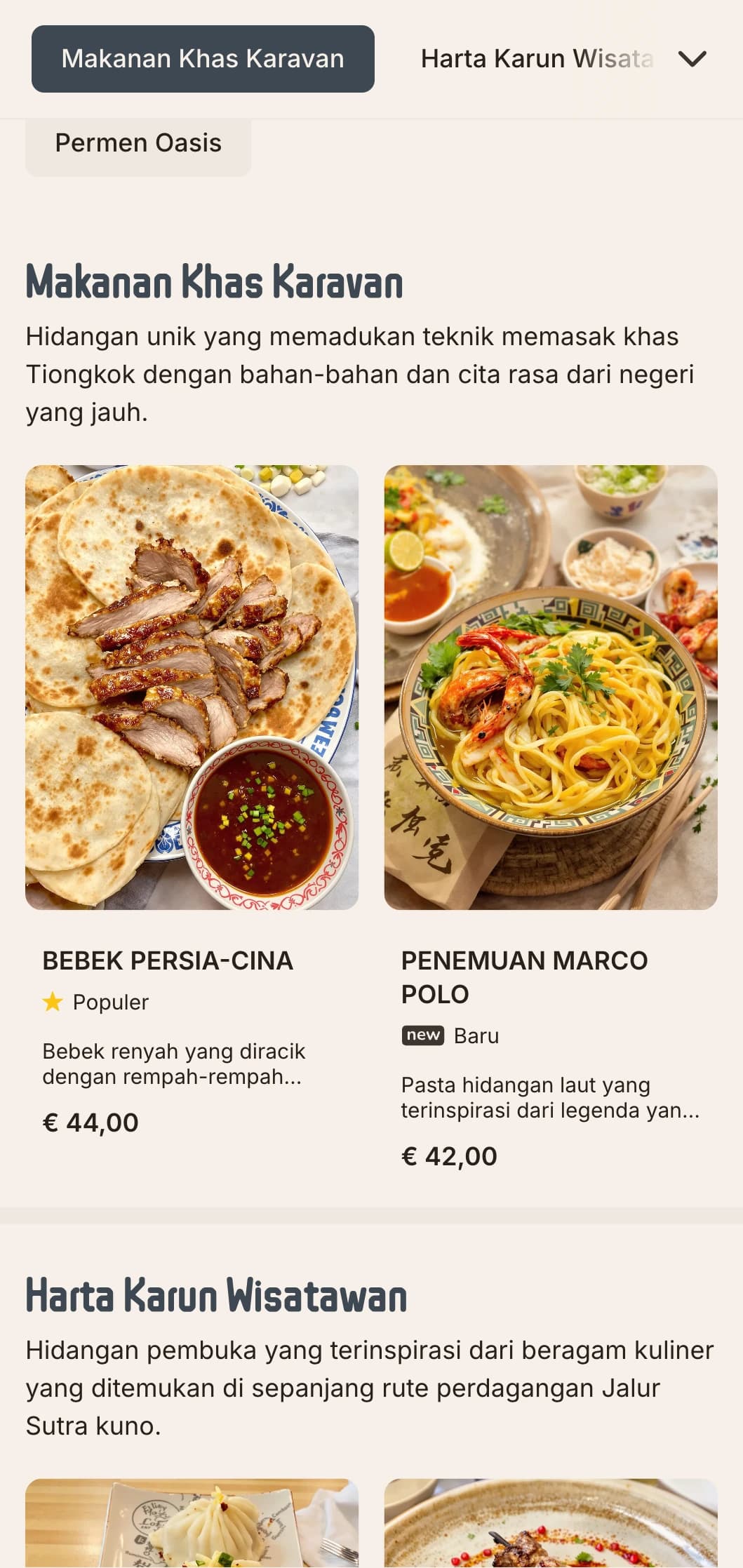 Desain menu Cina yang elegan terinspirasi dari Jalur Sutra yang bersejarah, menampilkan elemen budaya yang halus dan palet warna yang canggih.
