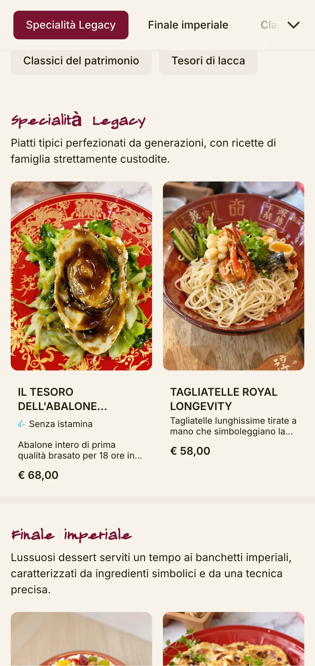 Lussuoso menu cinese dal design ispirato alle lacche tradizionali, con colori ricchi per la cucina tradizionale e le occasioni speciali.