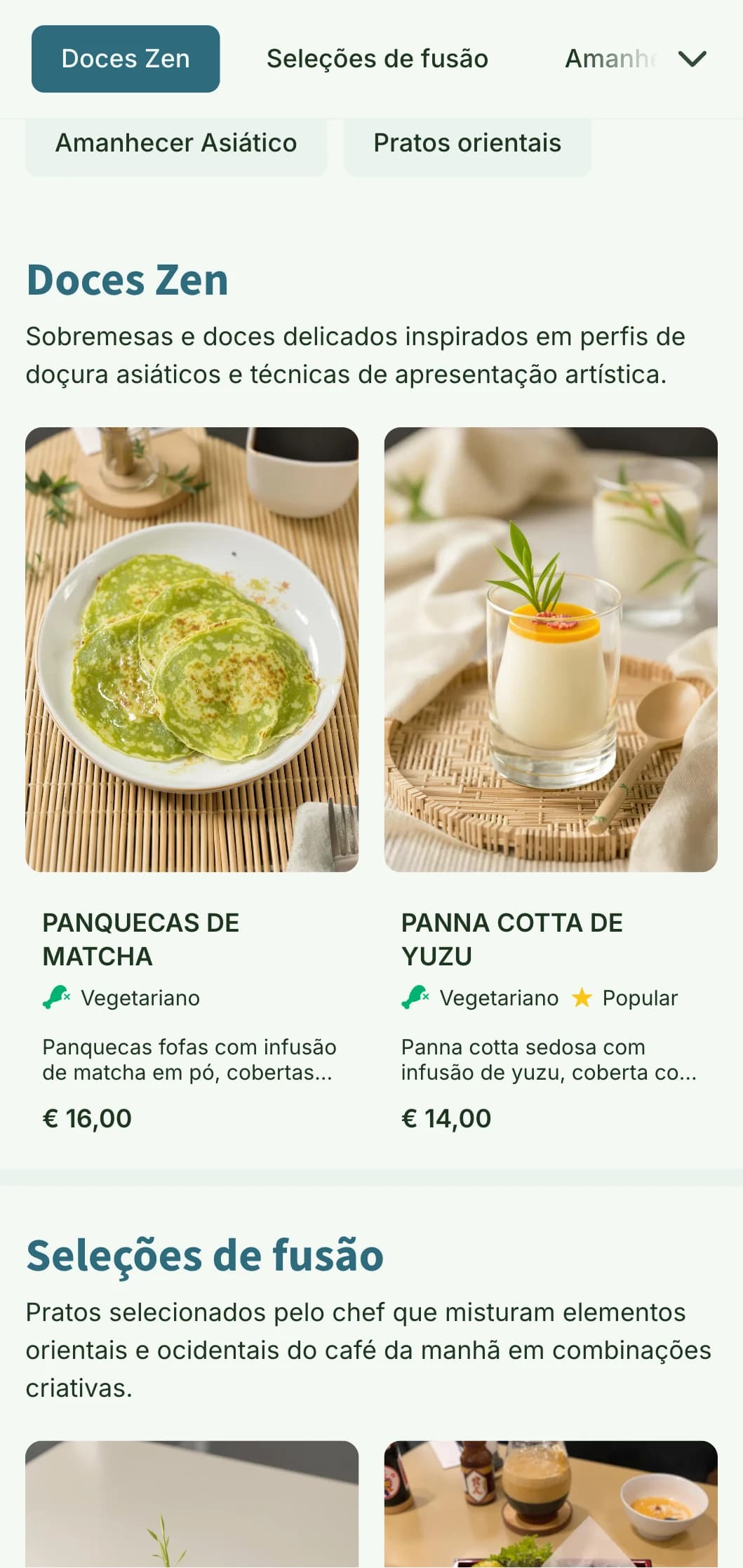 Modelo de brunch de inspiração asiática com elementos naturais, perfeito para cafés de fusão e locais de café da manhã asiáticos contemporâneos.