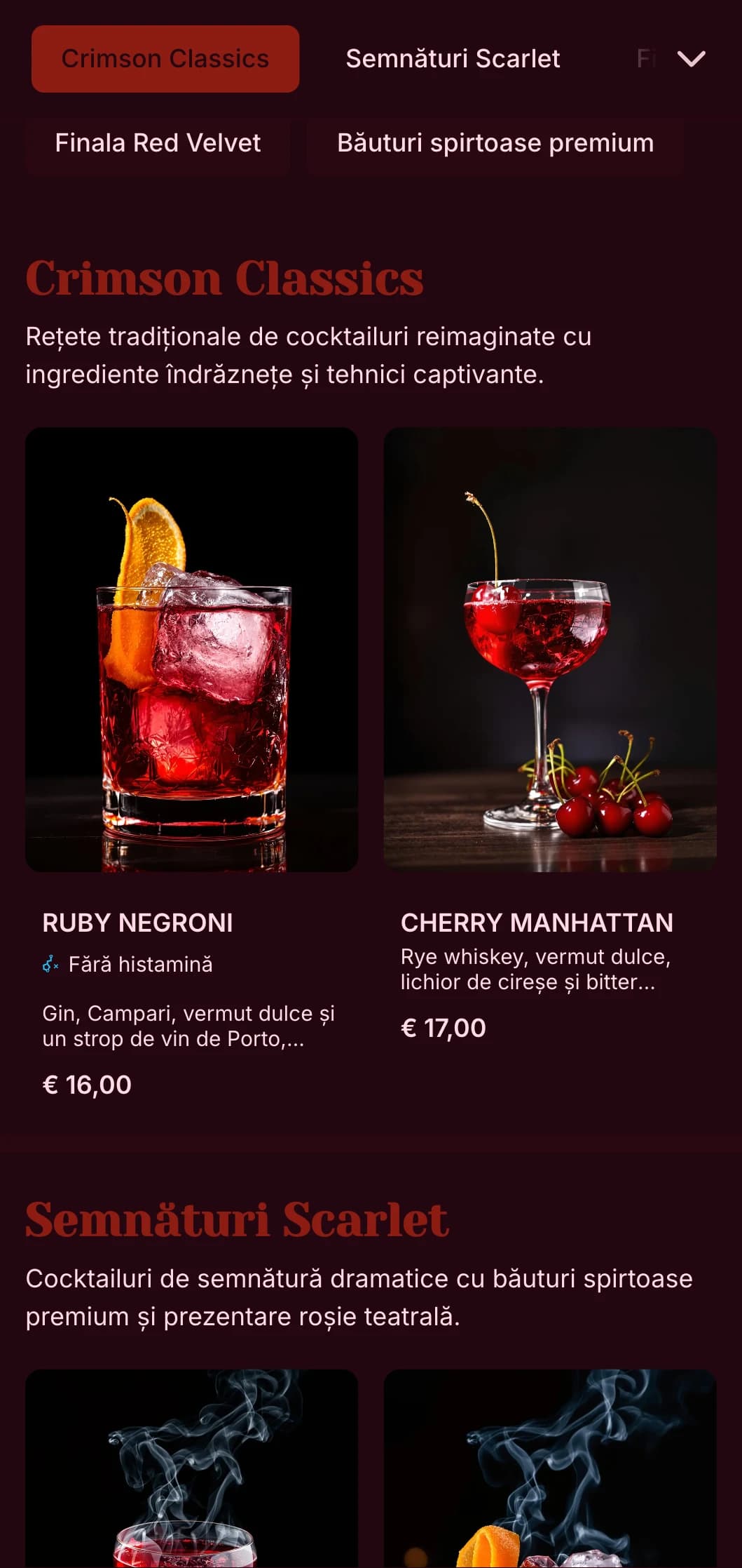 Un design îndrăzneț și dramatic pentru saloane de cocktailuri de lux, cu tonuri stacojii bogate și elemente teatrale.