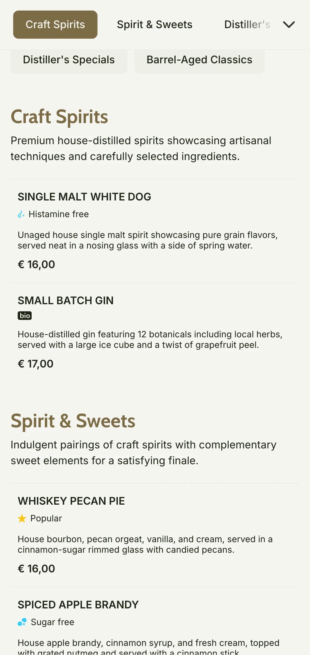 A rustic, artisanal design for craft distilleries and spirit-focused bars featuring warm earthy tones and textured elements.
