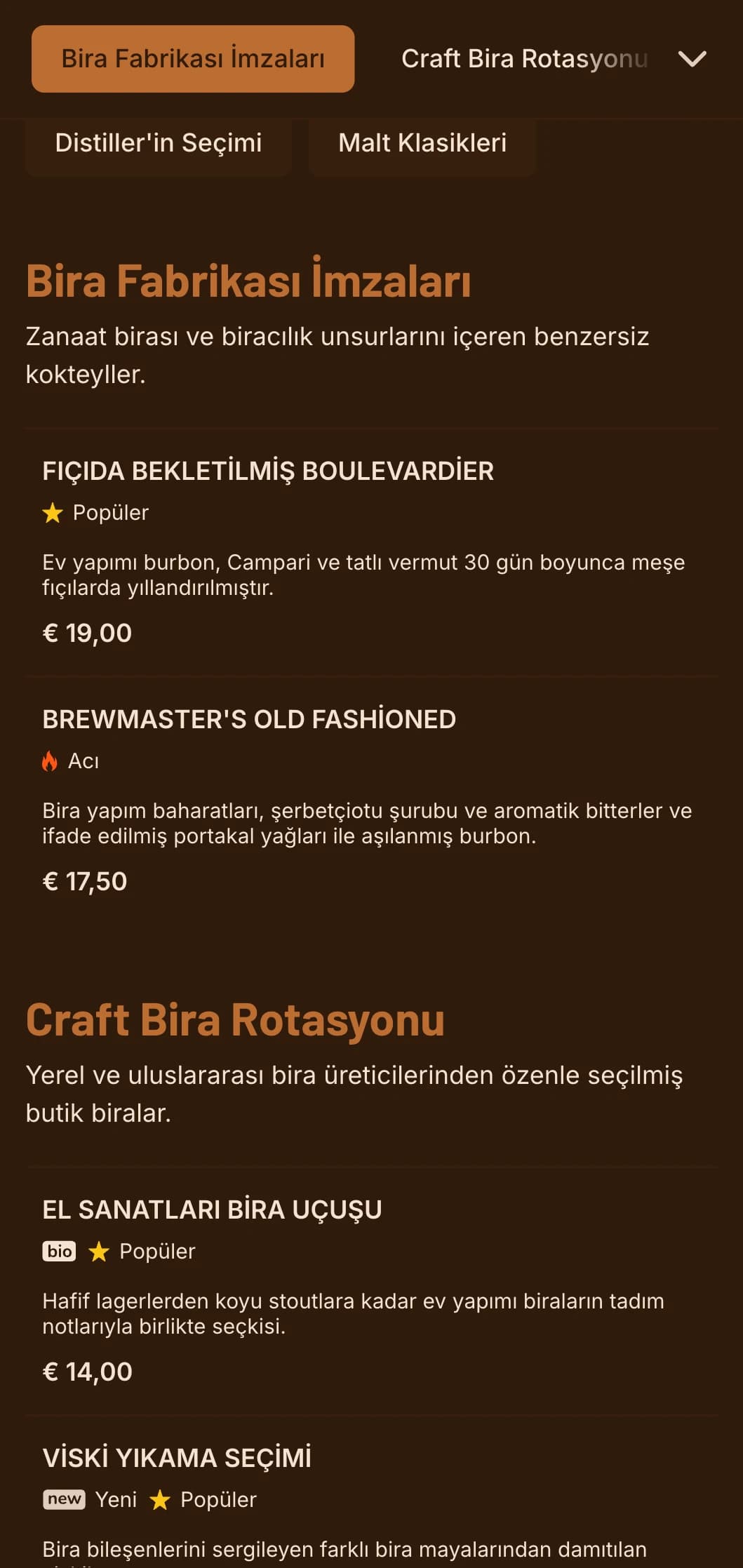 Butik bira ve kokteyl mekanları için bira öğeleri içeren sıcak turuncu tasarım.