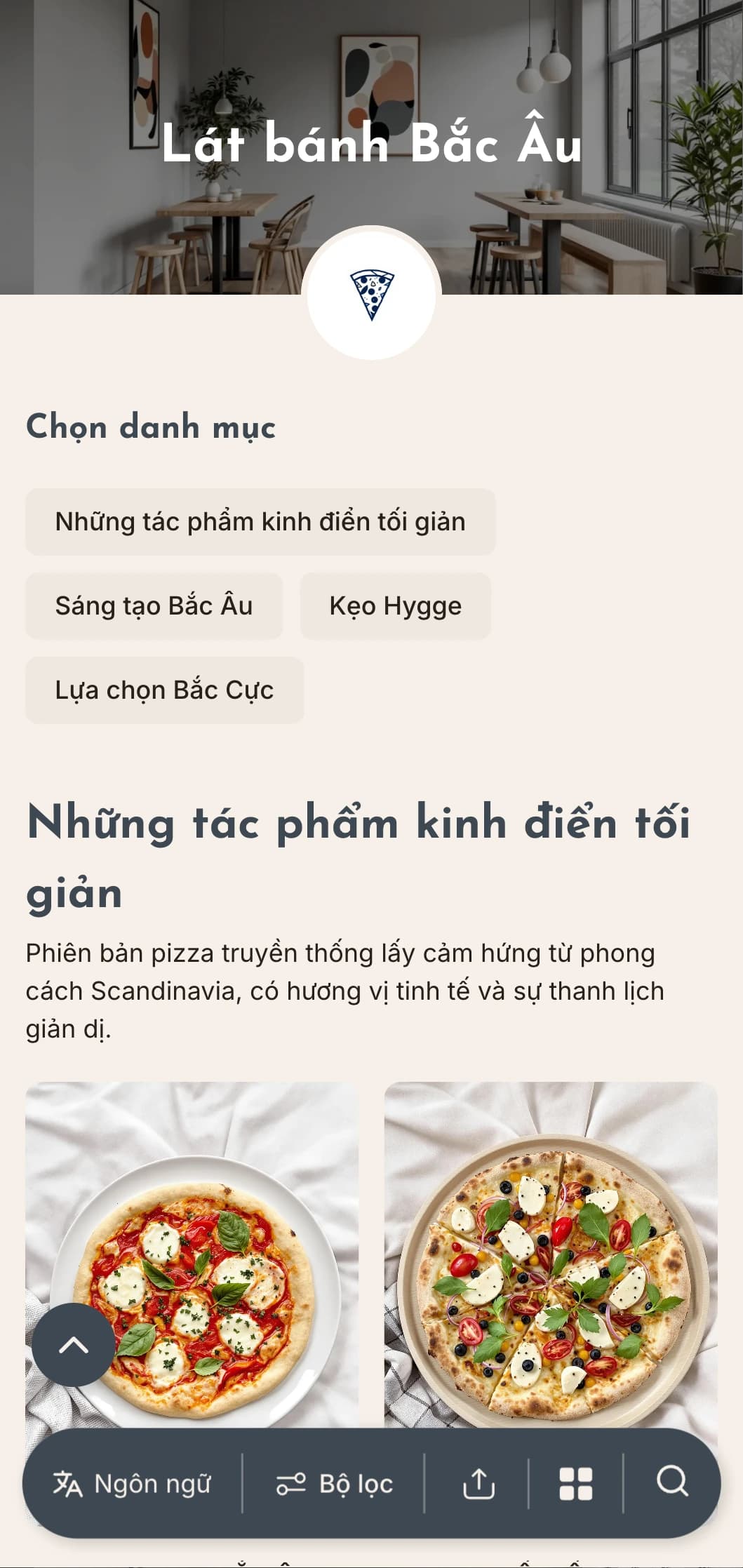 Thực đơn pizza lấy cảm hứng từ phong cách Scandinavia với thiết kế tối giản, gọn gàng và tính thẩm mỹ thiết thực.