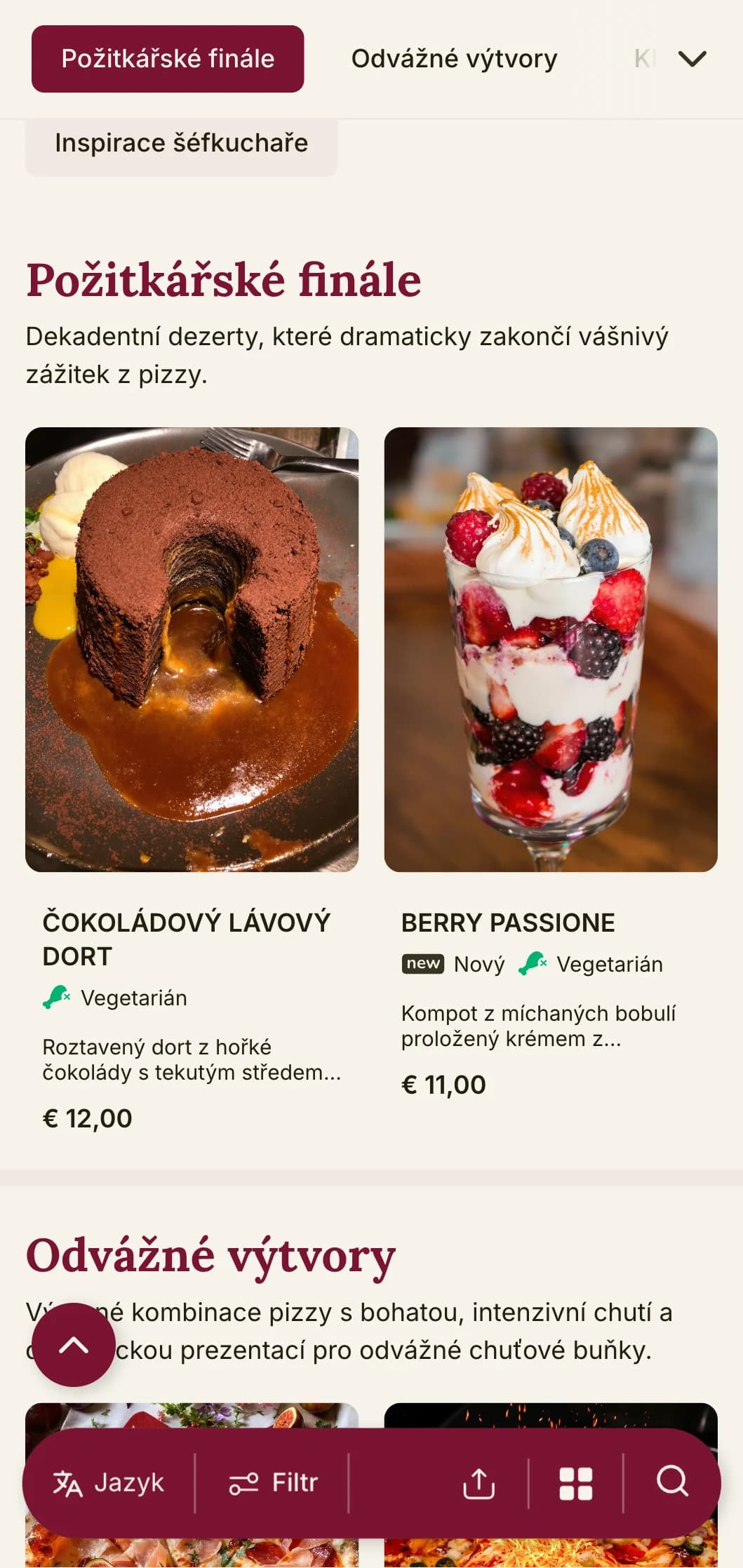 Odvážný a vášnivý design jídelního lístku pizzy se sytými barvami a teatrálními prvky pro pizzerie s osobitým charakterem.