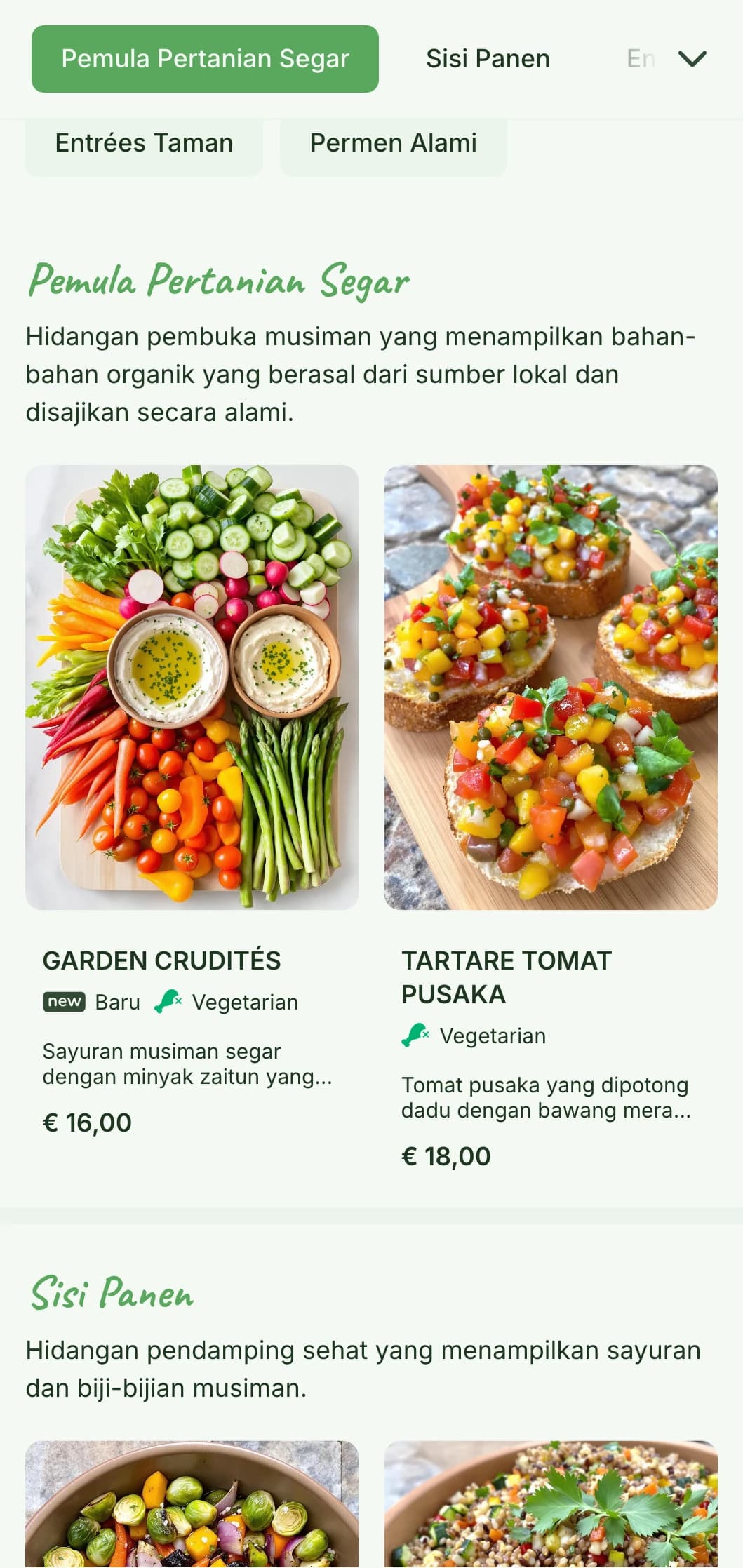 Katering segar dari kebun ke meja yang menyajikan bahan-bahan organik musiman, disajikan dengan indah dengan elemen alami untuk pesta kebun dan acara di luar ruangan.