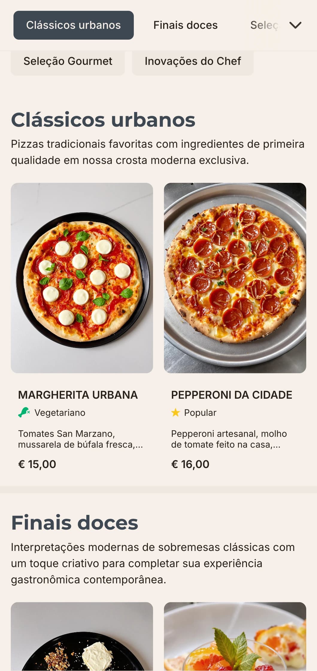 Design contemporâneo de cardápio de pizza com linhas limpas e estética minimalista, ideal para pizzarias urbanas com uma abordagem elegante.
