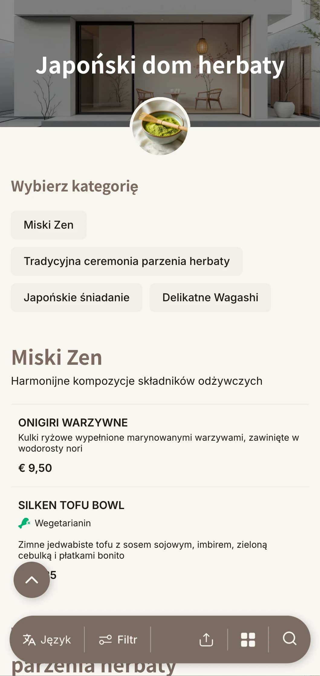 Minimalistyczny design inspirowany japońską estetyką dla herbaciarni i kawiarni zen.
