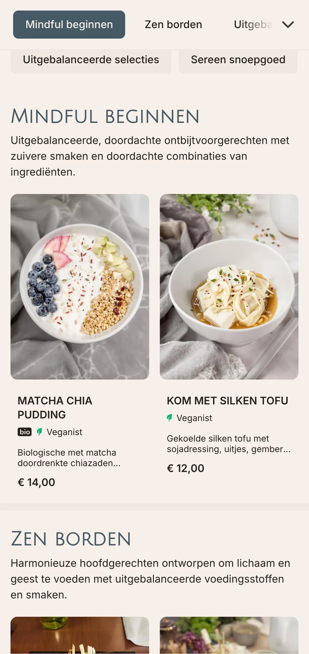 Rustige, evenwichtige brunchsjabloon met Aziatische invloeden, geschikt voor wellnesscafés die matcha en mindful dineren aanbieden.