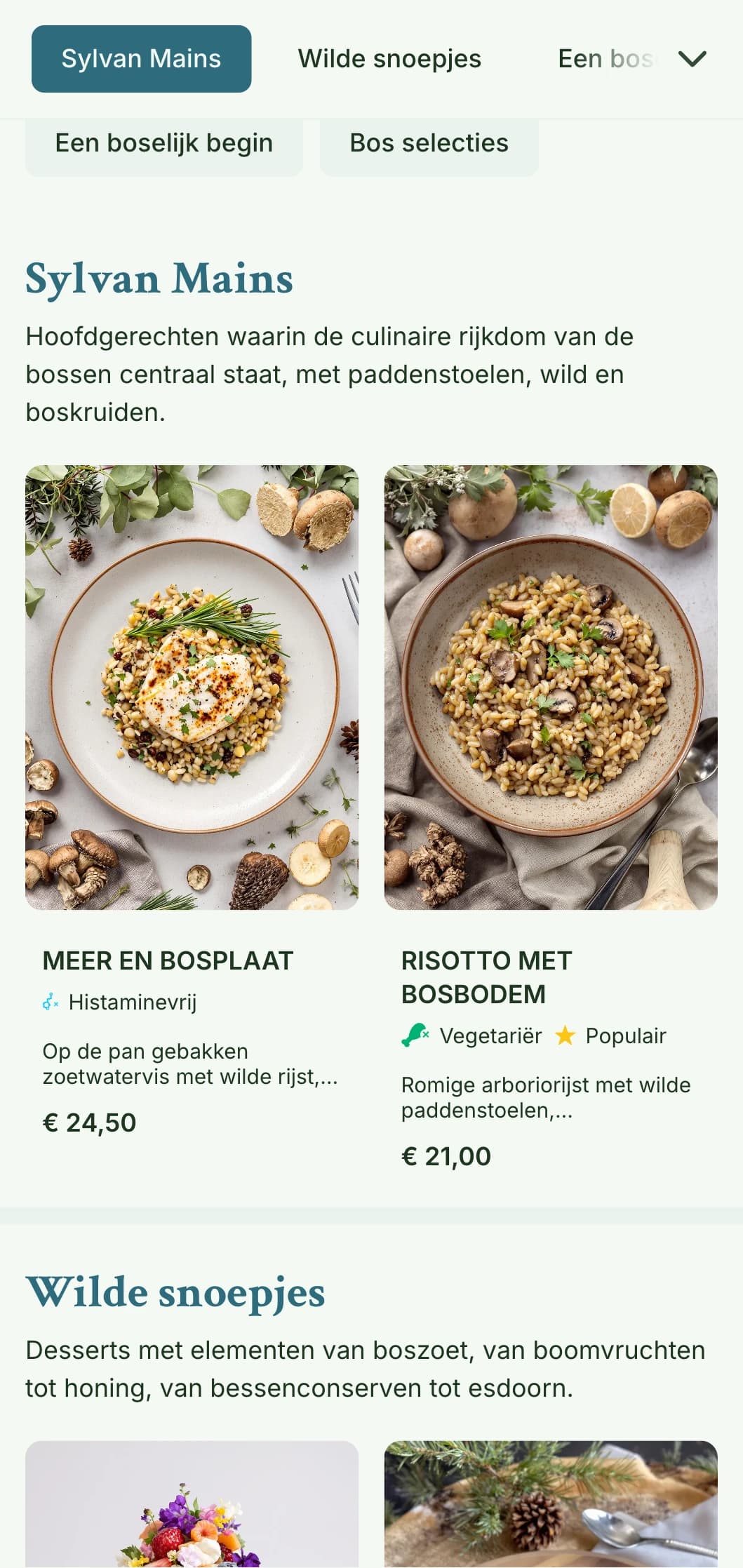 Sereen, op bossen geïnspireerd lunchmenu-ontwerp met organische texturen en aardetinten, perfect voor restaurants in de buurt van natuurgebieden en parken.