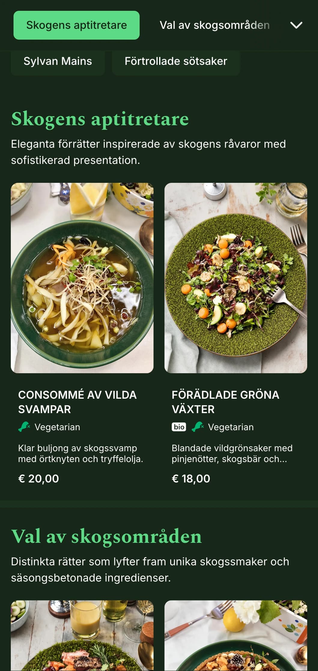 En sofistikerad middagsmeny inspirerad av djupa skogstoner och naturliga texturer, perfekt för skogsinspirerade rätter.