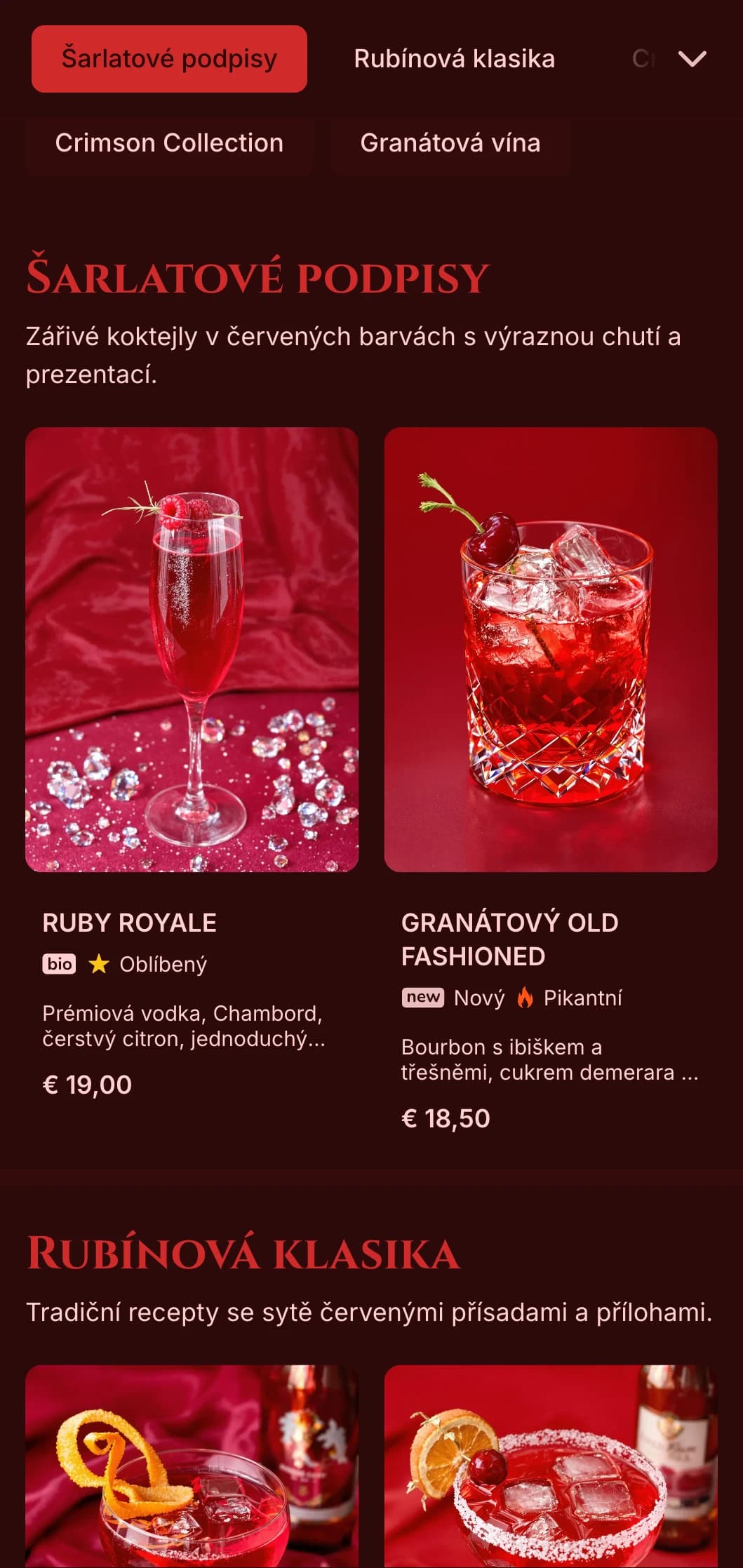 Sytě červený design s bohatou texturou pro vášnivé vinárny a koktejlové bary.