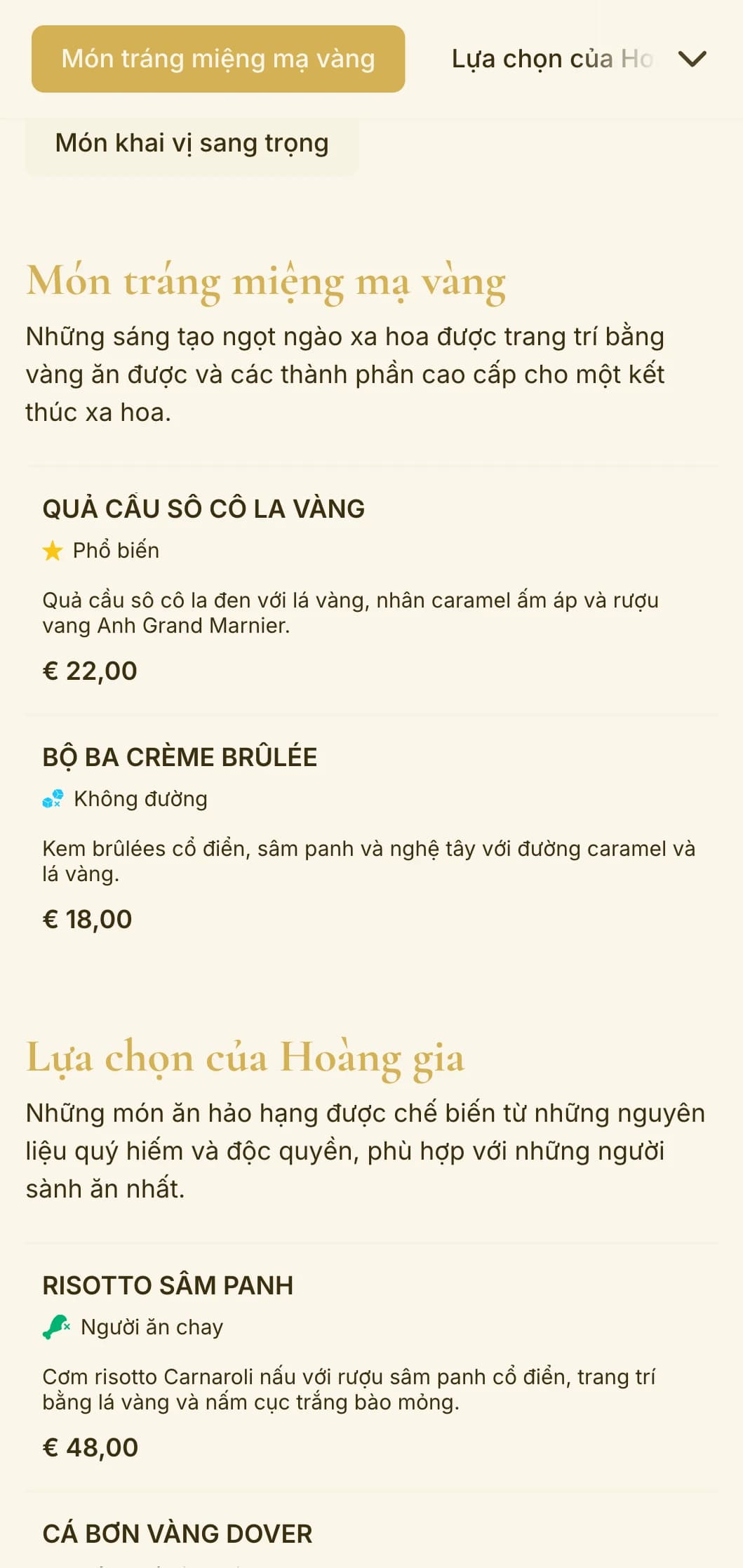 Thiết kế sang trọng với tông màu vàng thể hiện sự sang trọng và độc quyền, hoàn hảo cho các cơ sở cao cấp và bữa tối trong những dịp đặc biệt.