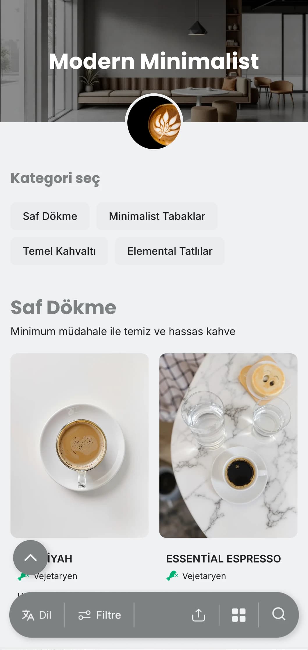 Modern bir estetiğe sahip çağdaş kafeler için minimal unsurlara sahip temiz tek renkli tasarım.