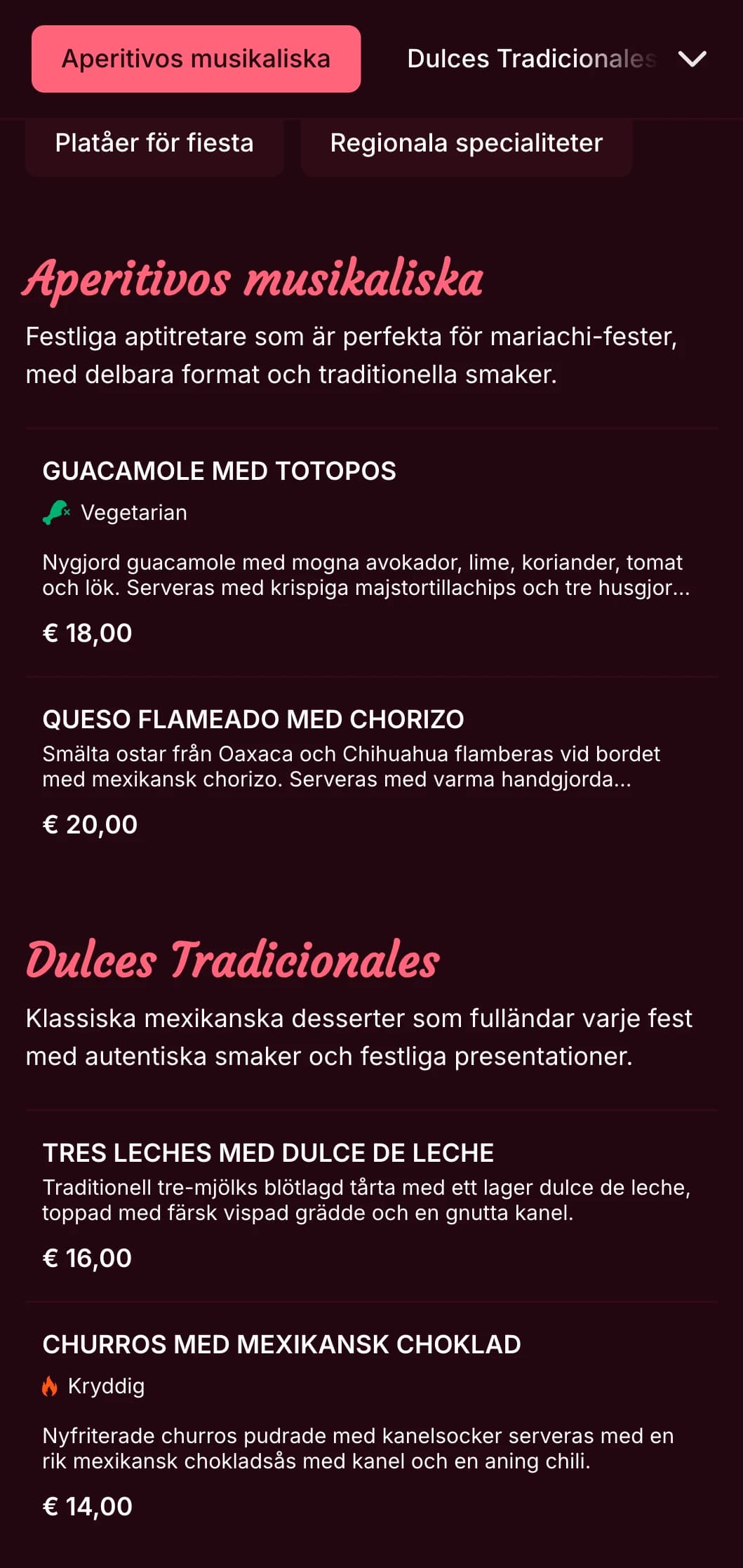 Livlig och musikalisk mexikansk meny med ljusrosa accenter, mariachi-bilder och festliga rätter som passar perfekt för firande och fester.