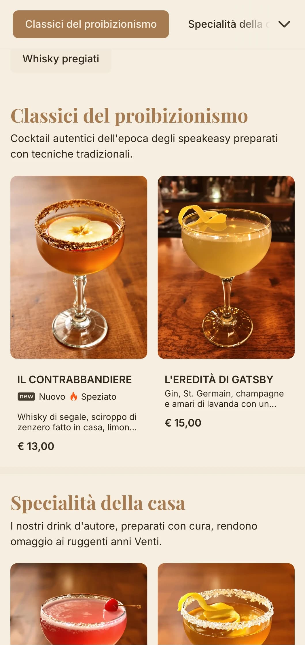 Classico design ispirato all'era del proibizionismo, con calde tonalità di marrone ed elegante tipografia.