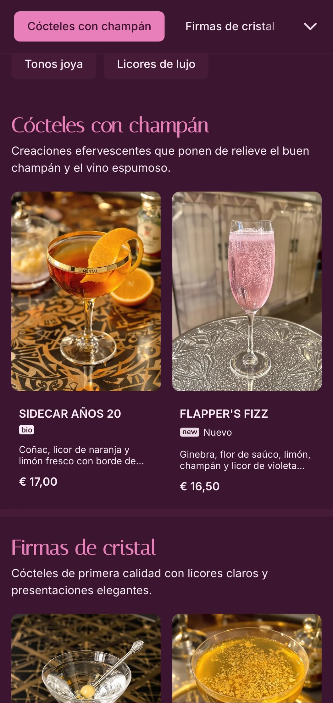 Sofisticado diseño inspirado en el rosa y el cristal para destinos de cócteles de lujo.
