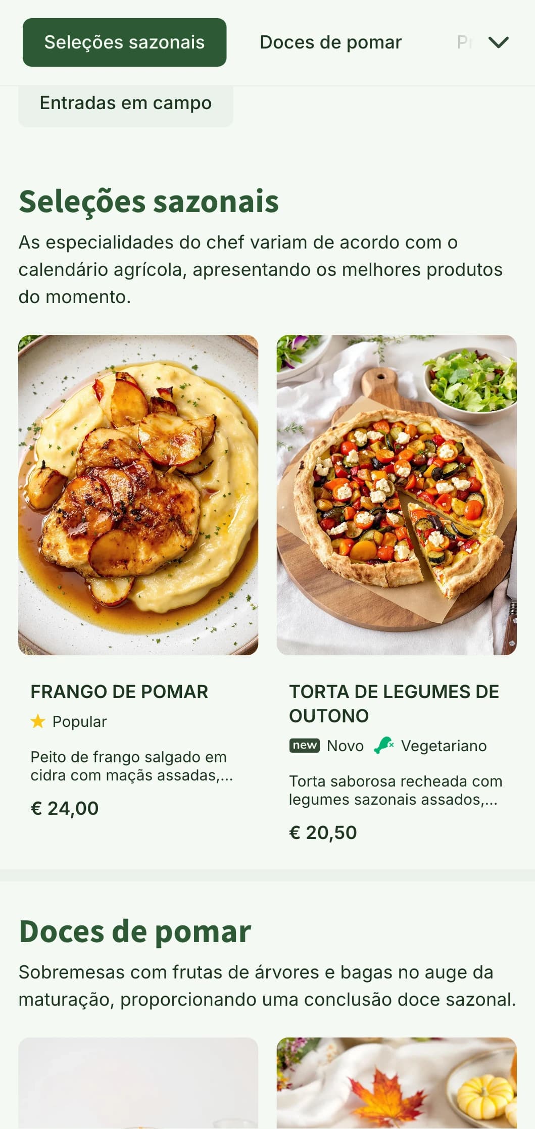 Design de cardápio de almoço sazonal, com tema de colheita, com tons quentes de outono e elementos agrícolas, perfeito para restaurantes de fazenda para mesa e restaurantes rurais.