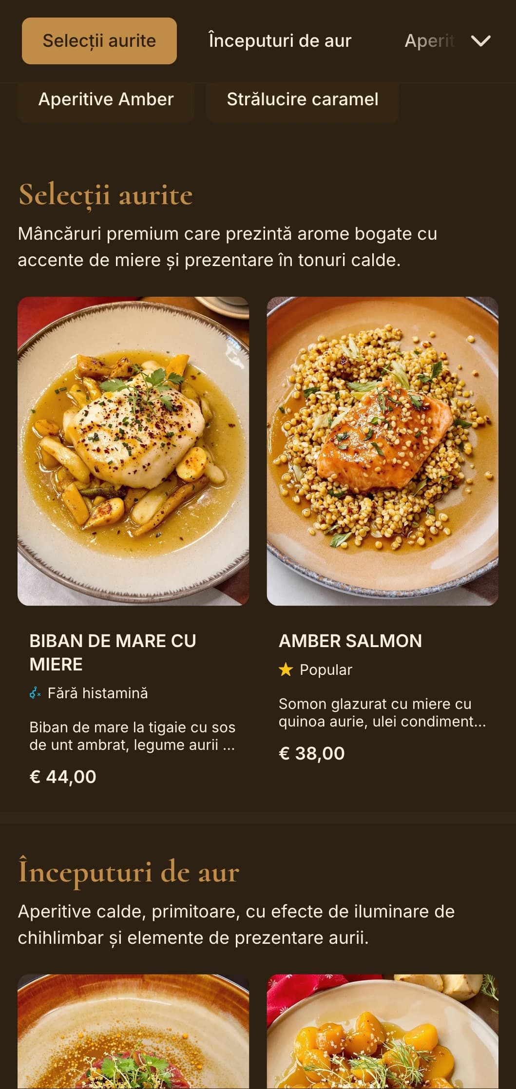 Concept bogat, cald, cu tonuri de chihlimbar și lumină aurie pentru o experiență intimă de lux.