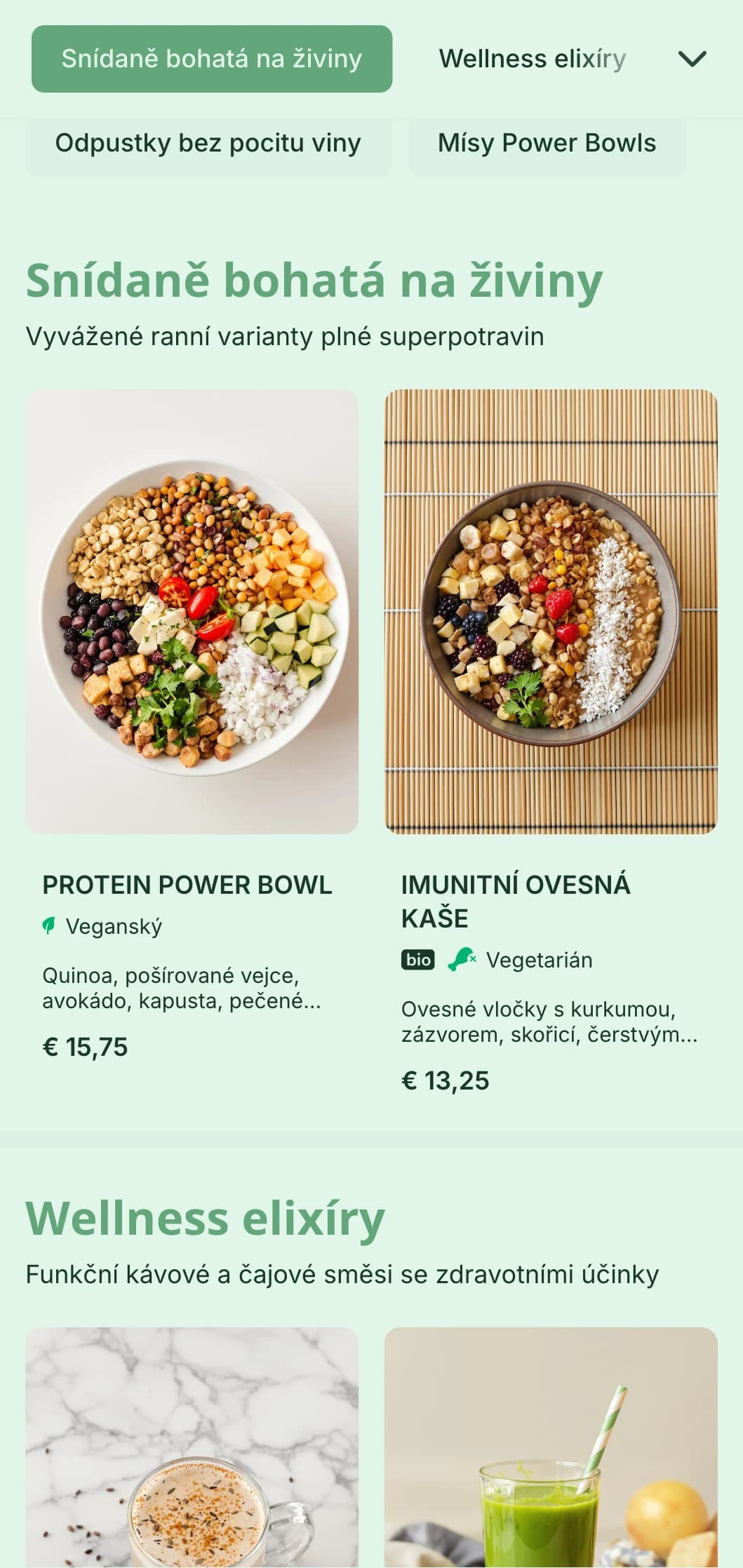 Svěží zelený design s důrazem na zdravé možnosti kaváren a džusových barů zaměřených na wellness.