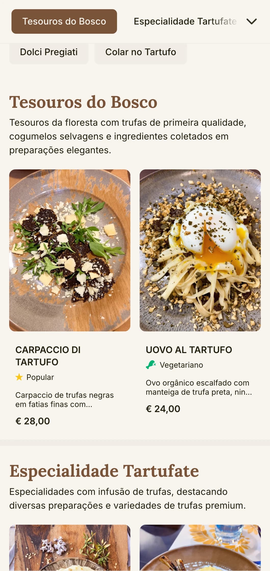 Design terroso e sofisticado que celebra as tradições italianas de caça às trufas e a culinária da floresta para a mesa.