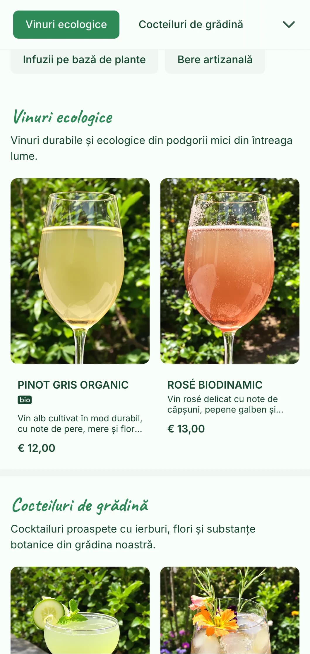 Design proaspăt cu tematică verde și elemente botanice pentru baruri de grădină și terase.