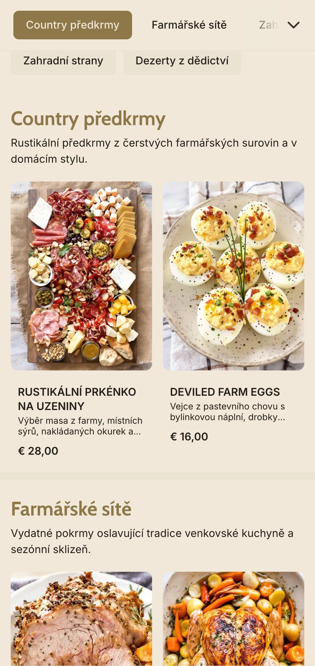 Zdravý catering z farmy na stůl s místními sezónními surovinami, obsluhou v rodinném stylu a venkovským šarmem pro venkovské oslavy.