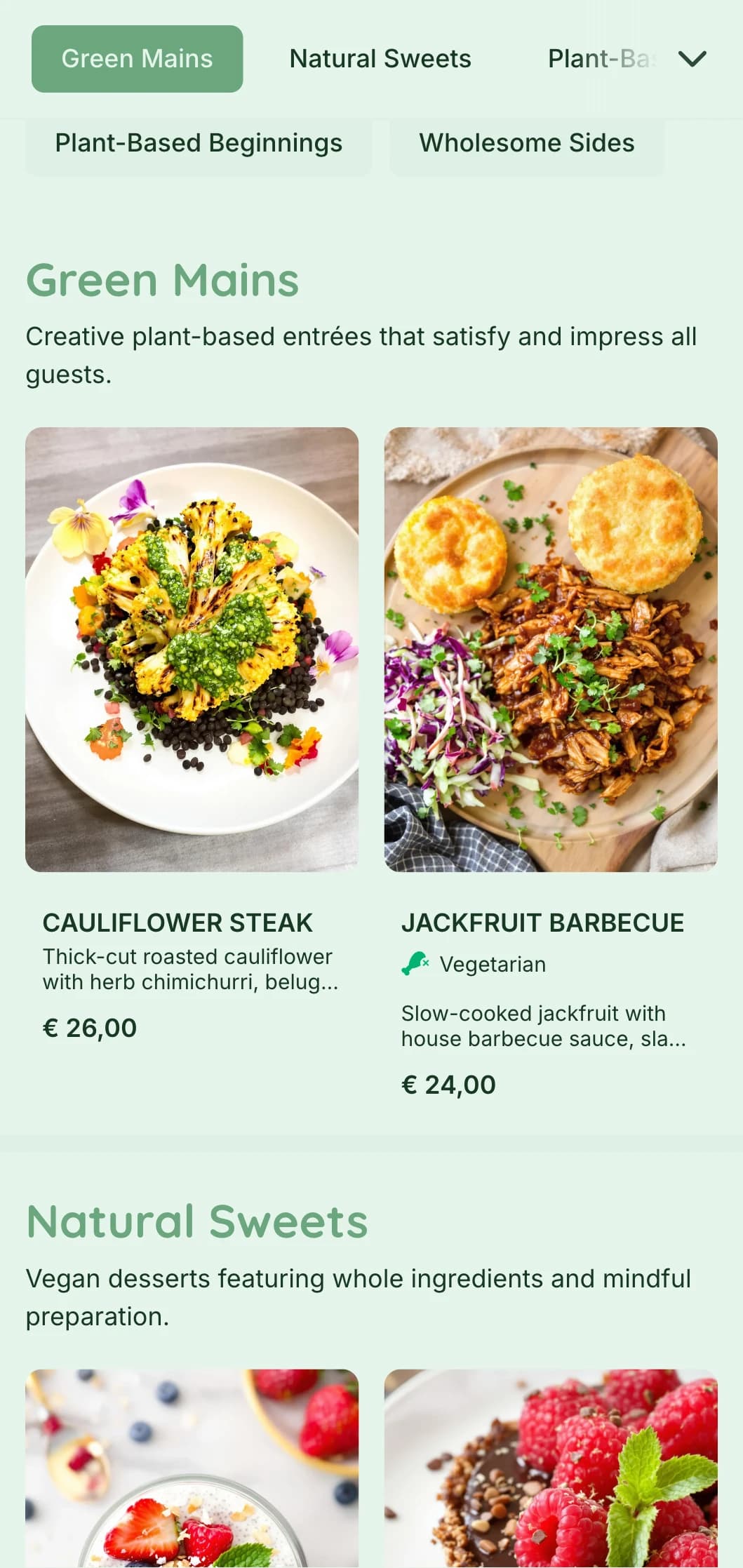 Fresh plant-based catering focusing on colorful presentation, innovative vegan cuisine, and sustainable elements for health-conscious events.