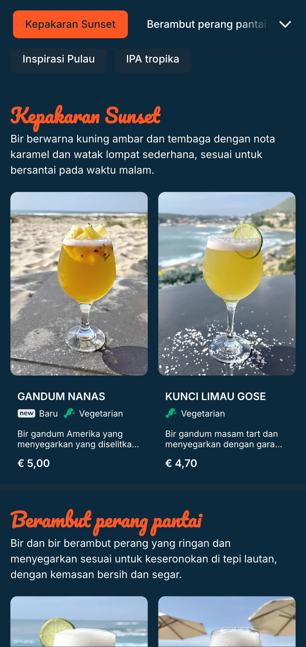 Reka bentuk yang ringan dan menyegarkan untuk bar tepi laut dan kilang bir pantai, menampilkan rona biru dan estetika berangin.