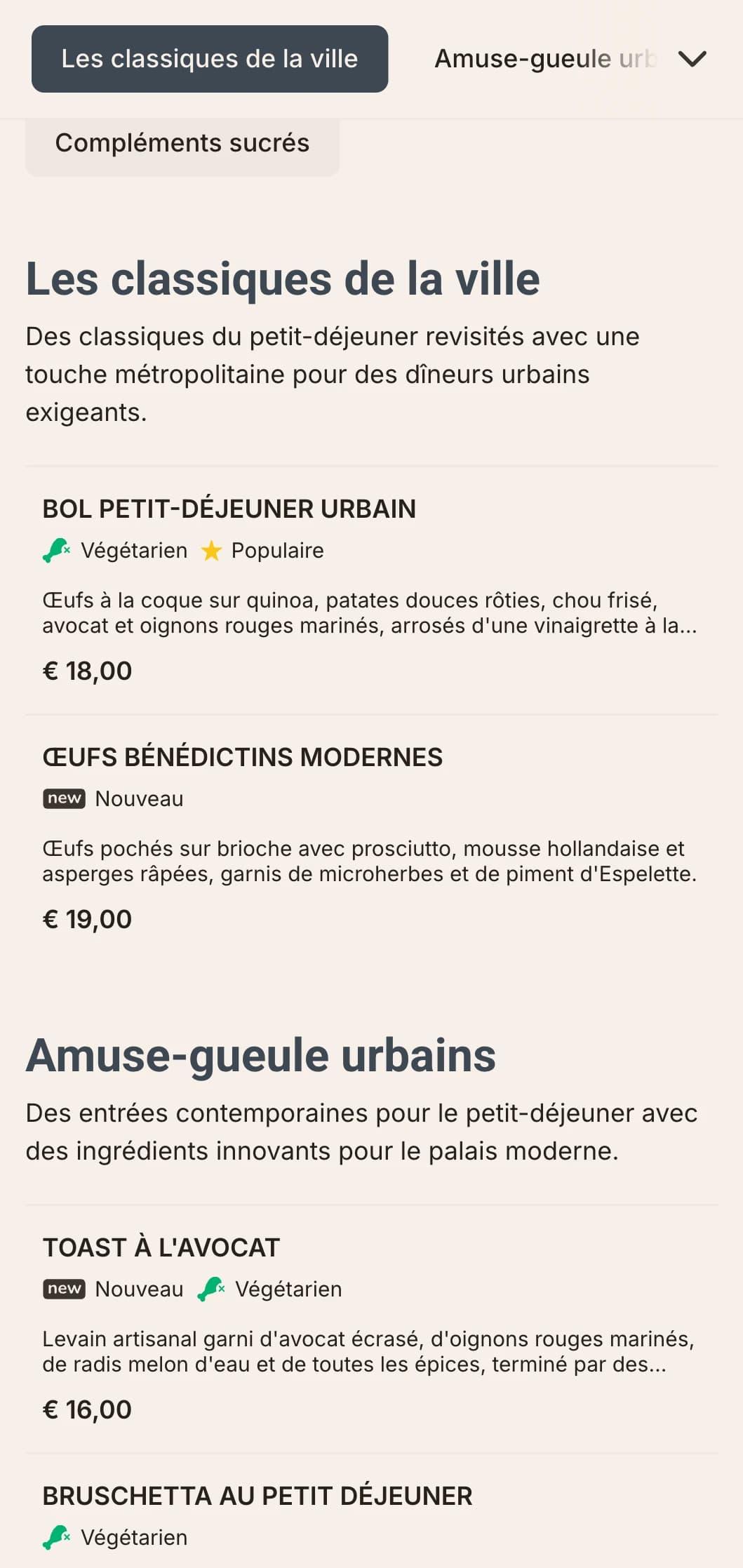 Des options de petit-déjeuner élégantes et contemporaines pour les citadins modernes, avec une présentation minimaliste et des combinaisons de saveurs innovantes.