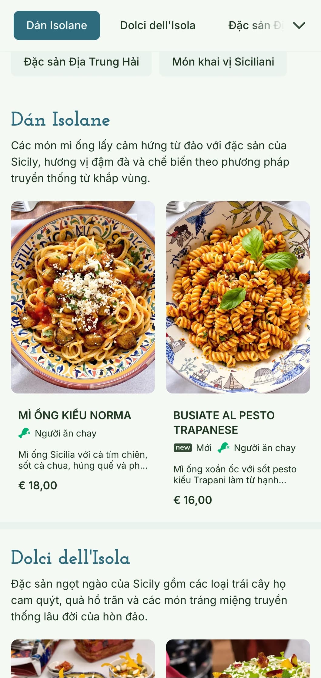 Thiết kế sống động lấy cảm hứng từ Địa Trung Hải với họa tiết gốm sứ đầy màu sắc và các yếu tố ven biển tôn vinh nét ẩm thực đa dạng của Sicily.