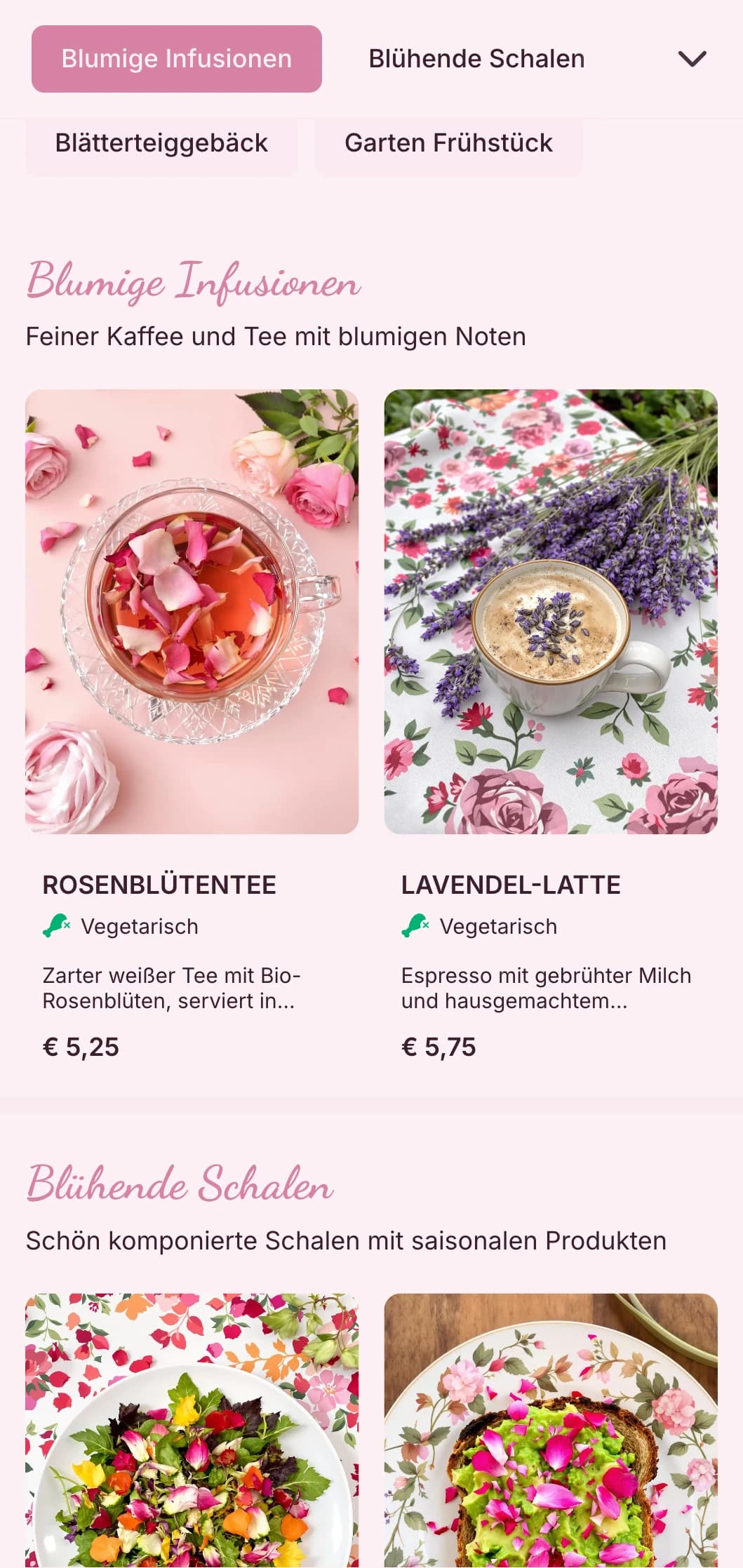 Romantisches rosa Design mit floralen Elementen für Teestuben und feminine Cafés.