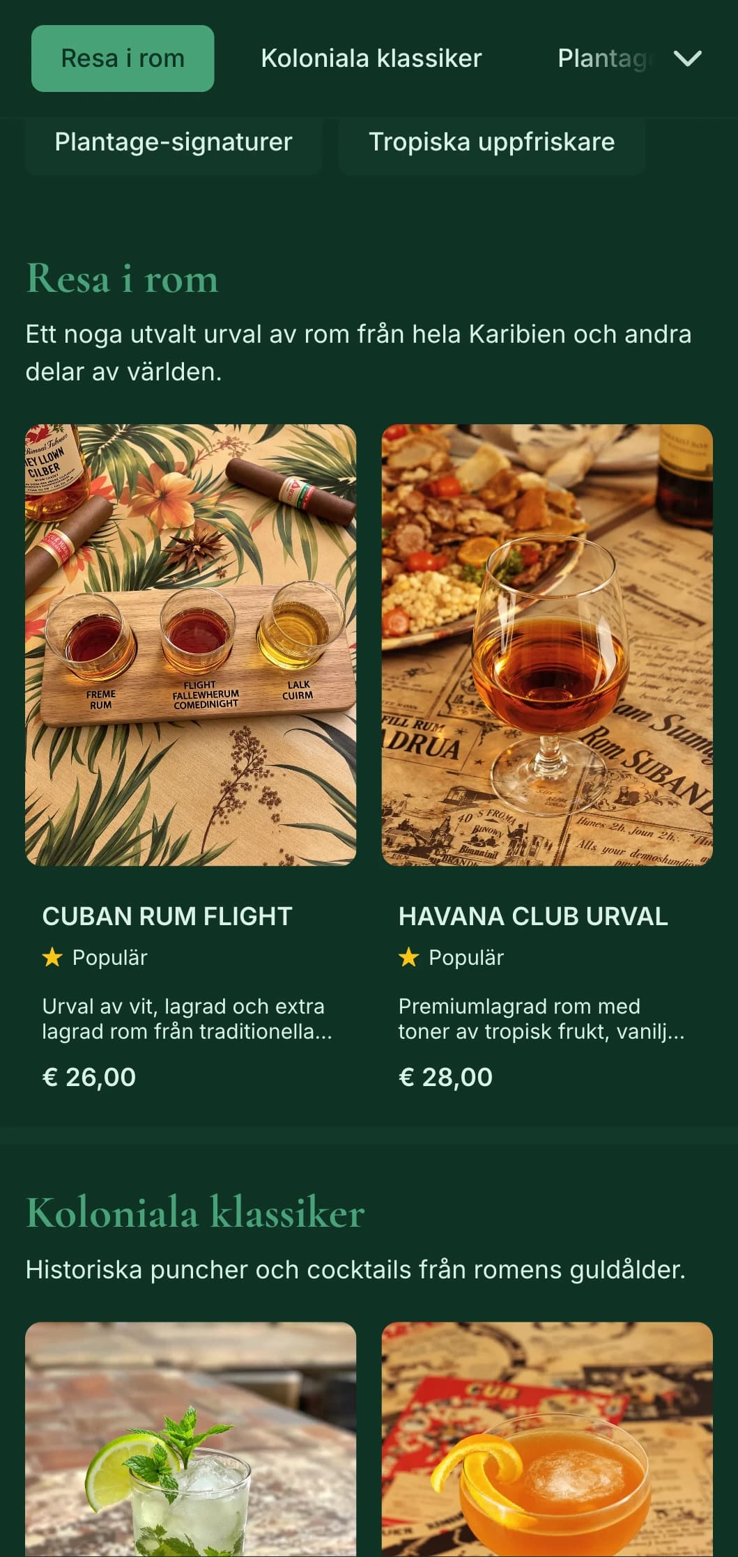 Grön design med historiska karibiska element för barer med fokus på rom.
