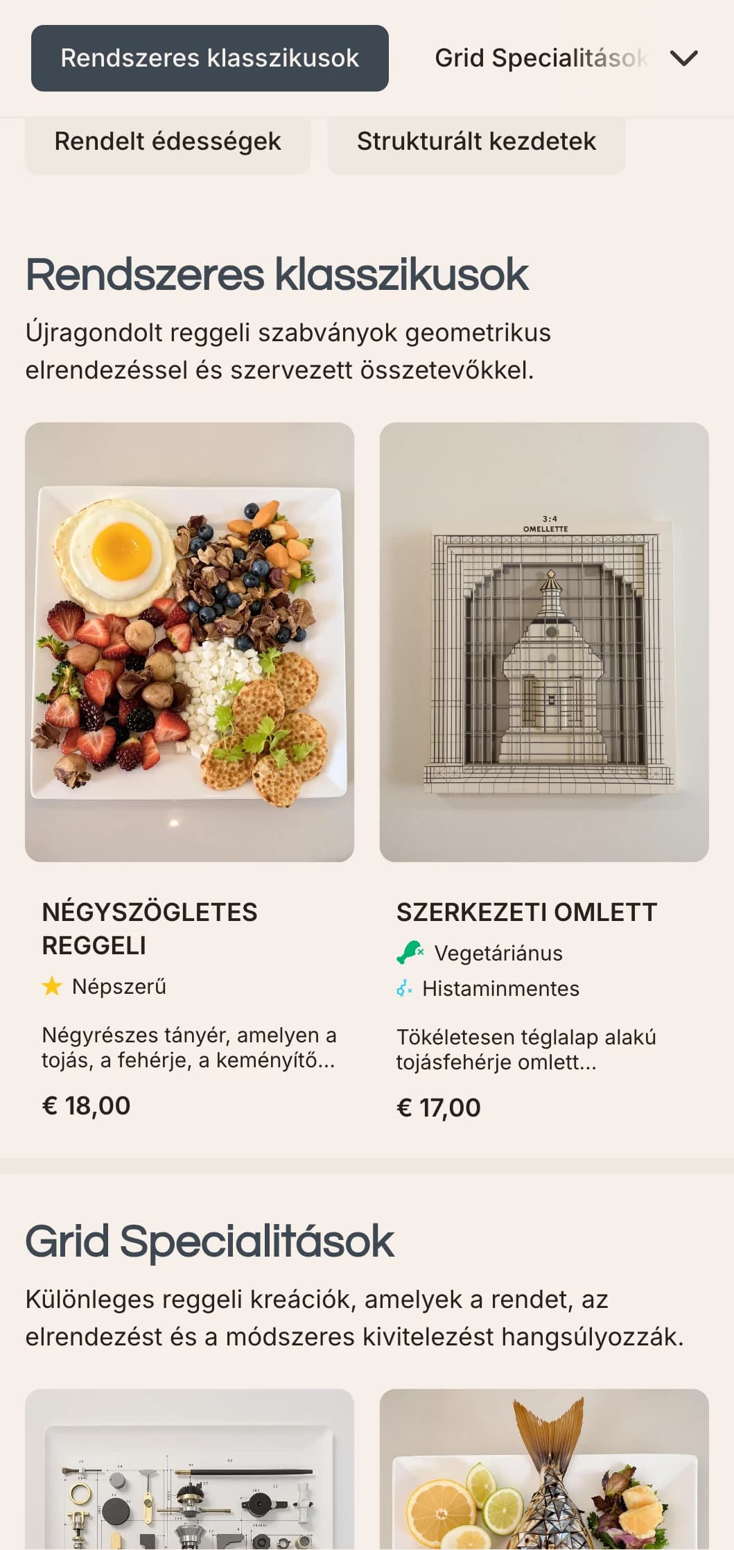 Pontosan összeállított reggeli lehetőségek moduláris megjelenítéssel és kortárs ízkombinációkkal.