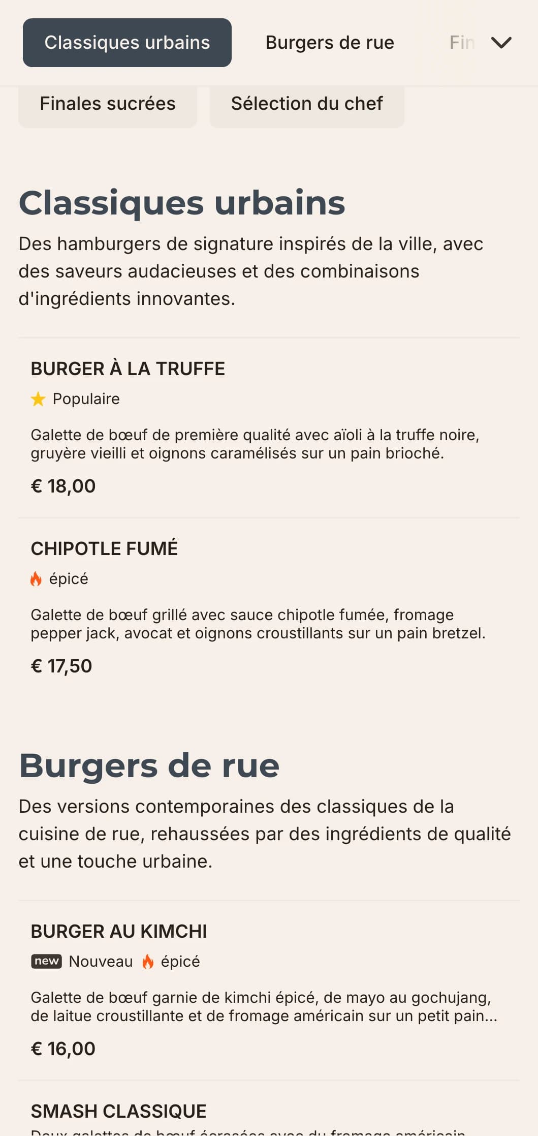 Bar à hamburgers contemporain et élégant, avec une typographie minimaliste et des éléments d'inspiration industrielle, pour les amateurs de cuisine urbaine.