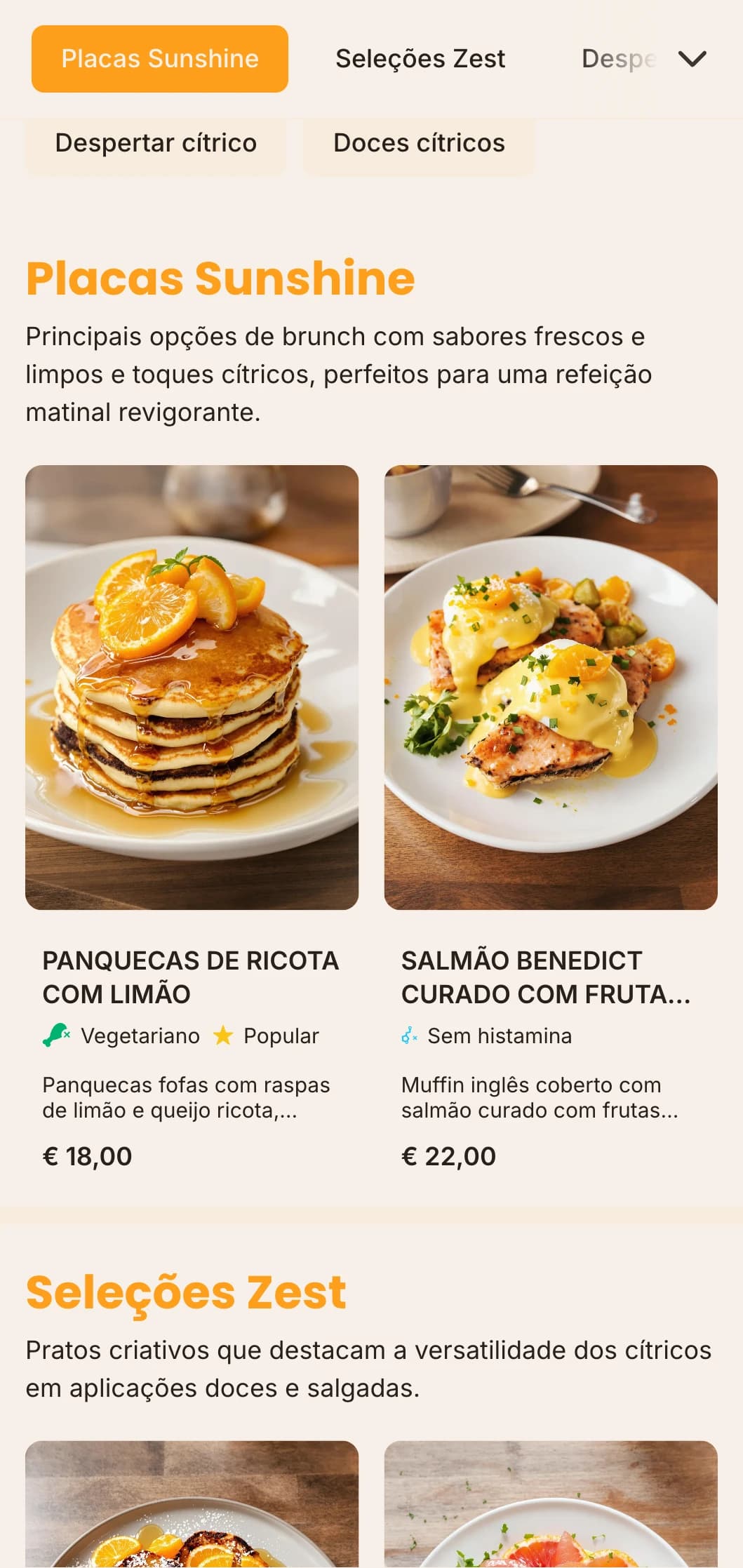 Modelo de brunch brilhante e enérgico com toques de laranja picante, perfeito para bares de sucos e cafés voltados para a saúde.