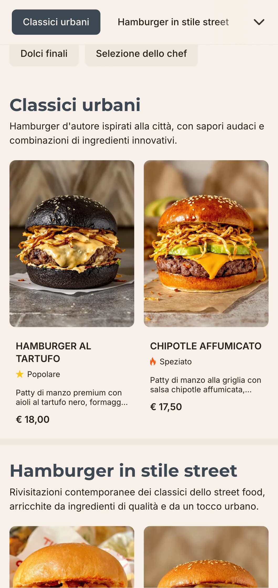 Design contemporaneo ed elegante di un burger bar con tipografia minimalista ed elementi di ispirazione industriale per gli appassionati di cibo urbano.