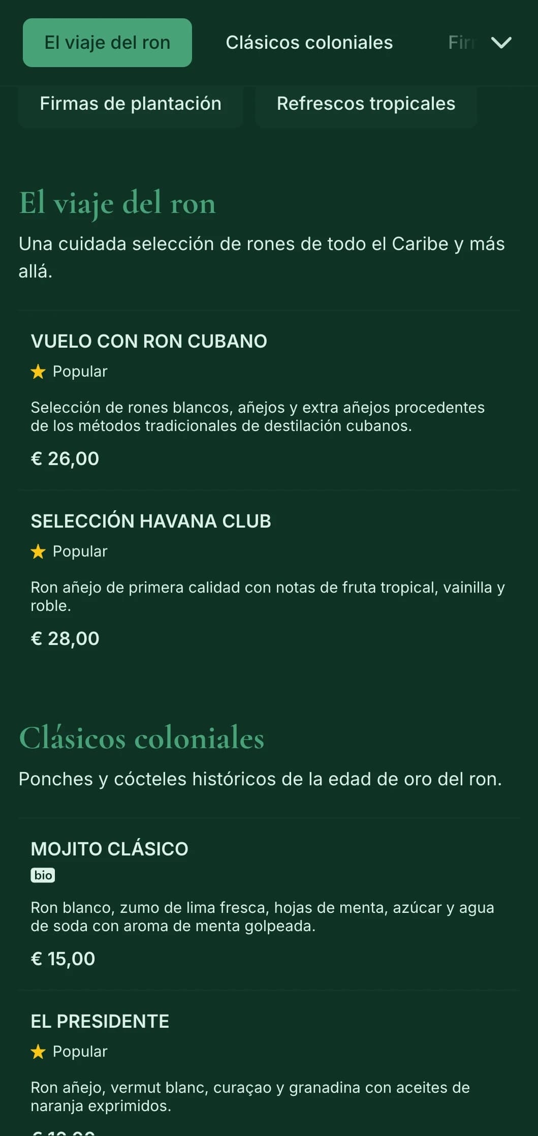 Rico diseño verde con elementos históricos caribeños para bares centrados en el ron.