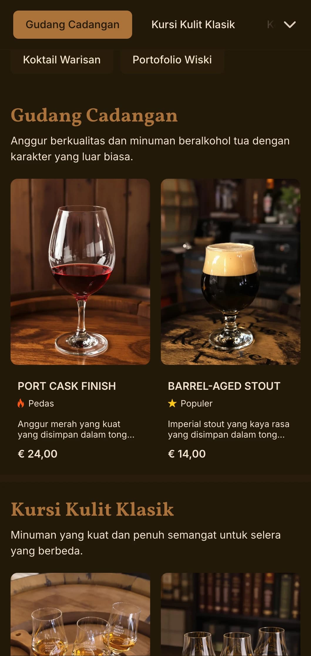 Desain cokelat kenari yang kaya dengan tekstur kulit untuk lounge tradisional.