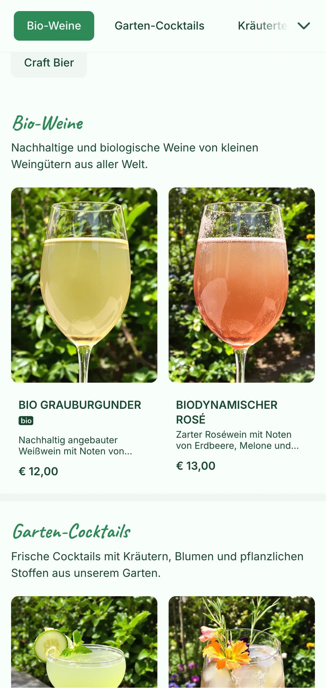 Frisches grünes Design mit botanischen Elementen für Gartenbars und Terrassen.