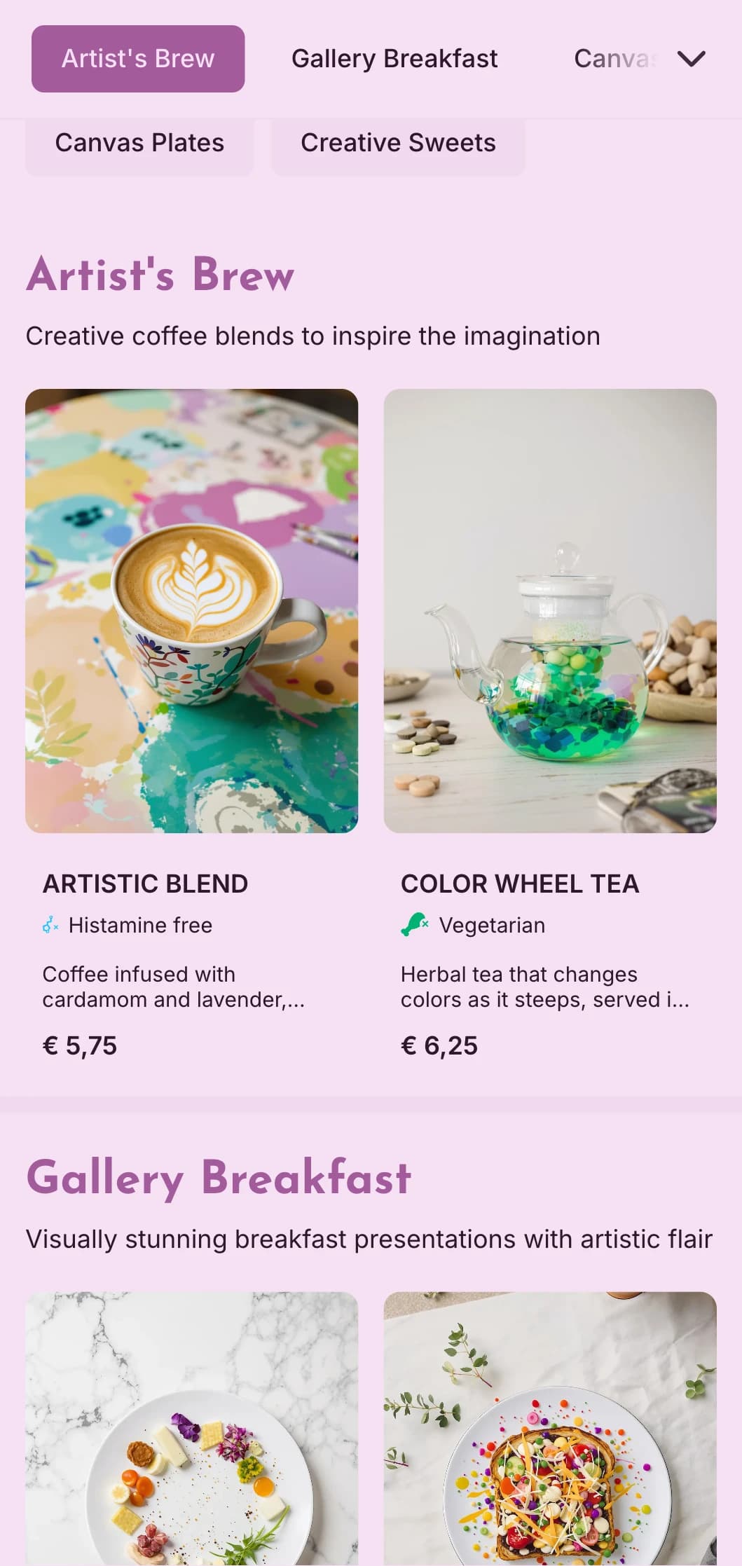 Creative purple design with artistic elements for gallery cafes and creative spaces.